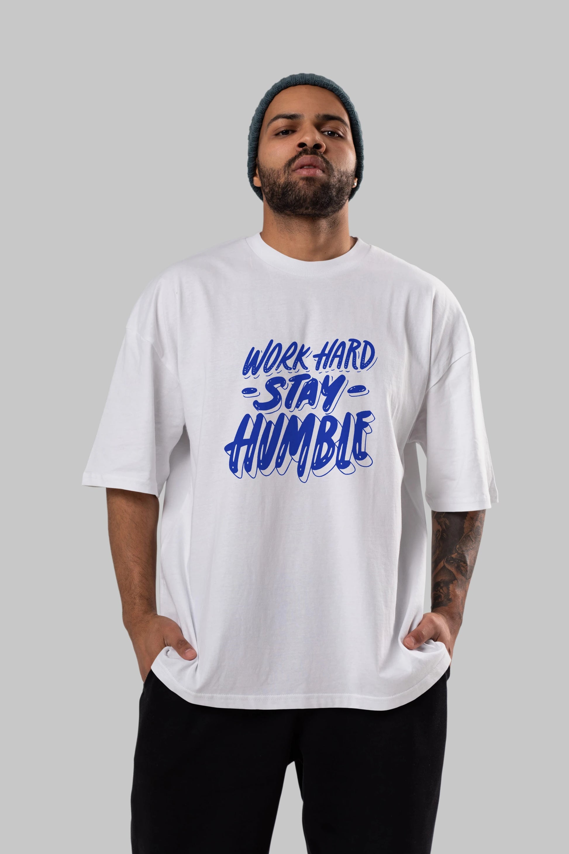 Word Hard Yazılı Ön Baskılı Oversize t-shirt Erkek Kadın Unisex