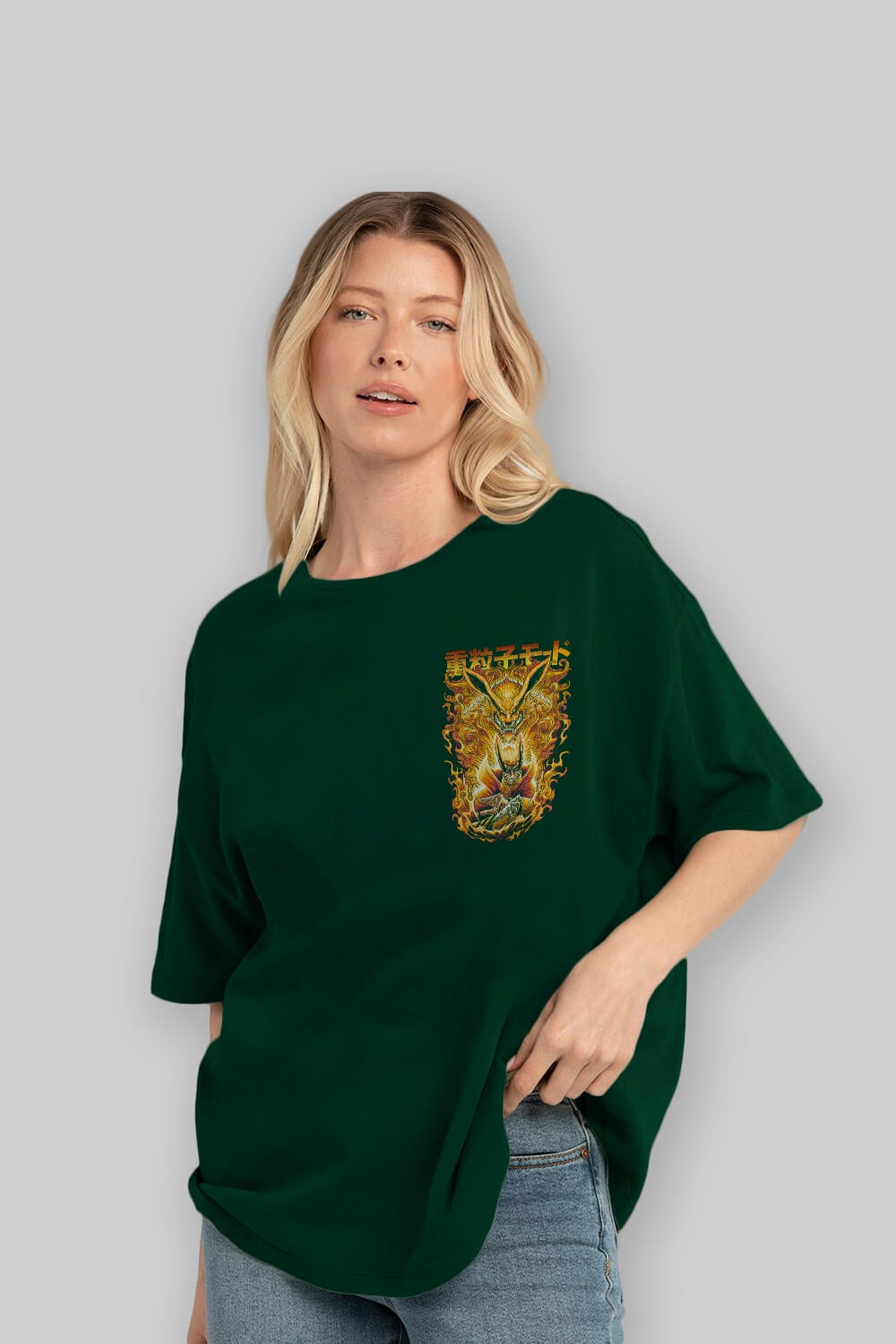 NARUTO KYUUBI 1 Ön Sol Baskılı Oversize t-shirt Erkek Kadın Unisex %100 Pamuk Bisiklet Yaka tişort