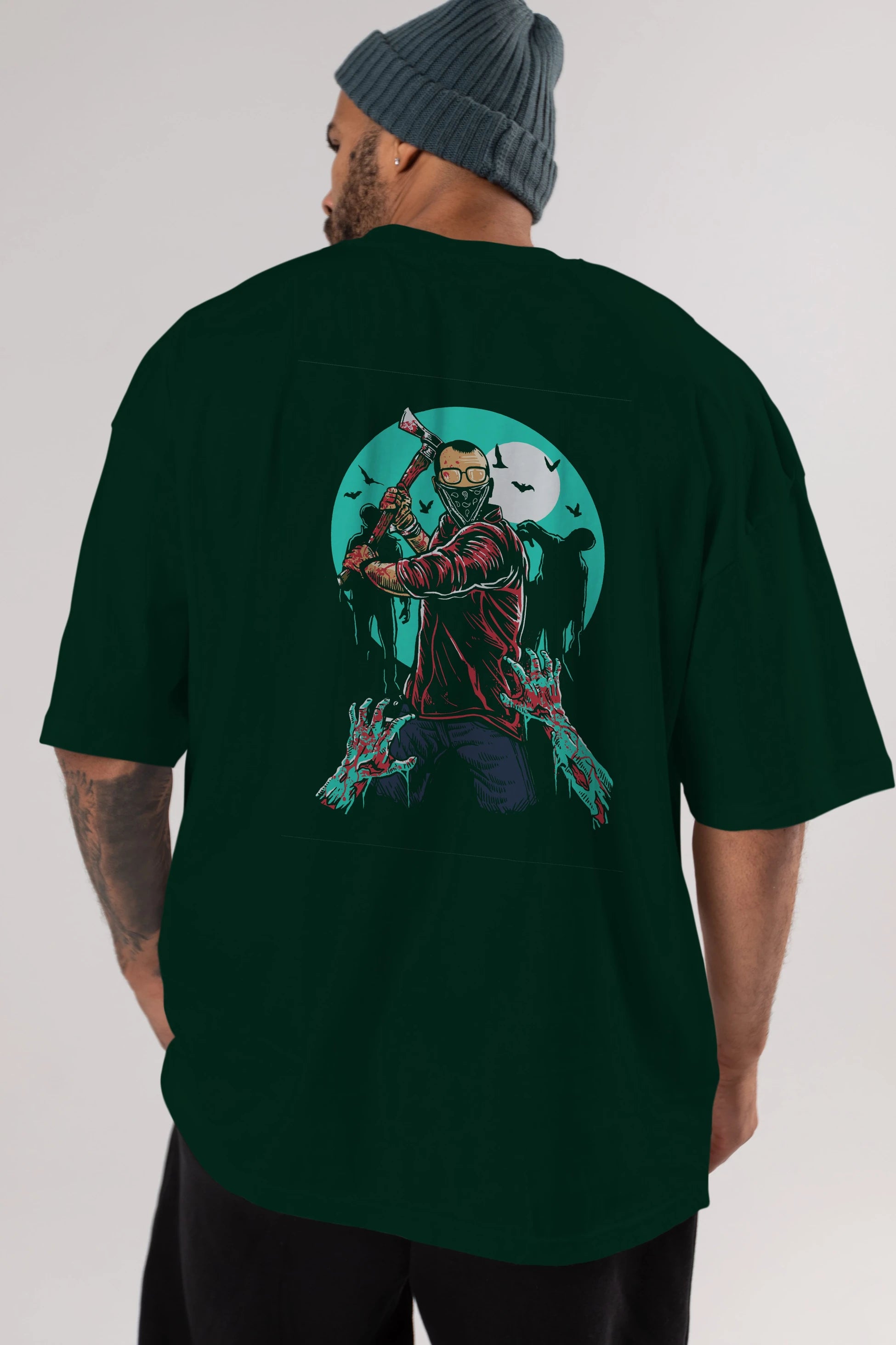 Zombie Killer Arka Baskılı Oversize t-shirt Erkek Kadın Unisex %100 Pamuk