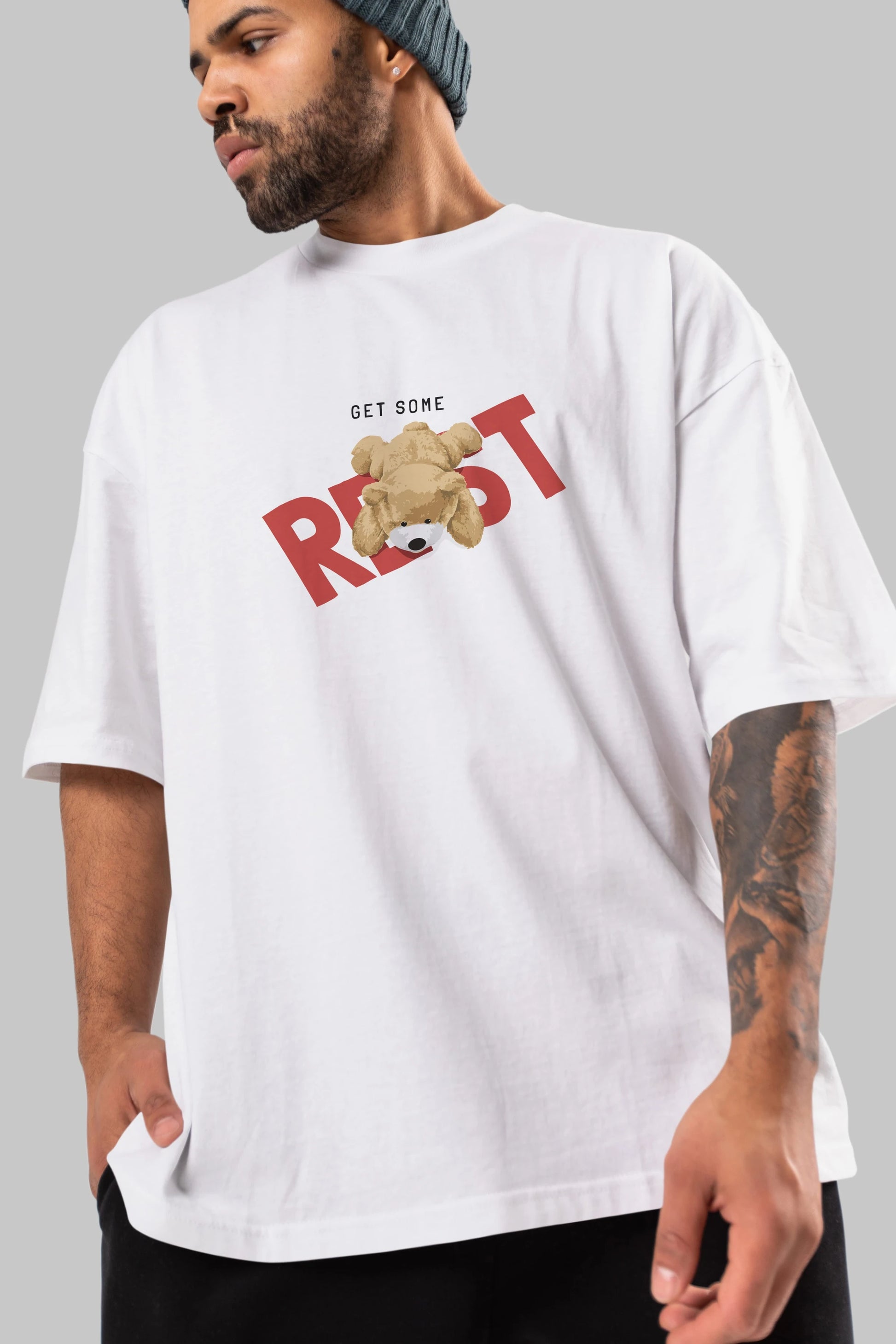 Teddy Bear Rest Ön Baskılı Oversize t-shirt Erkek Kadın Unisex %100 Pamuk