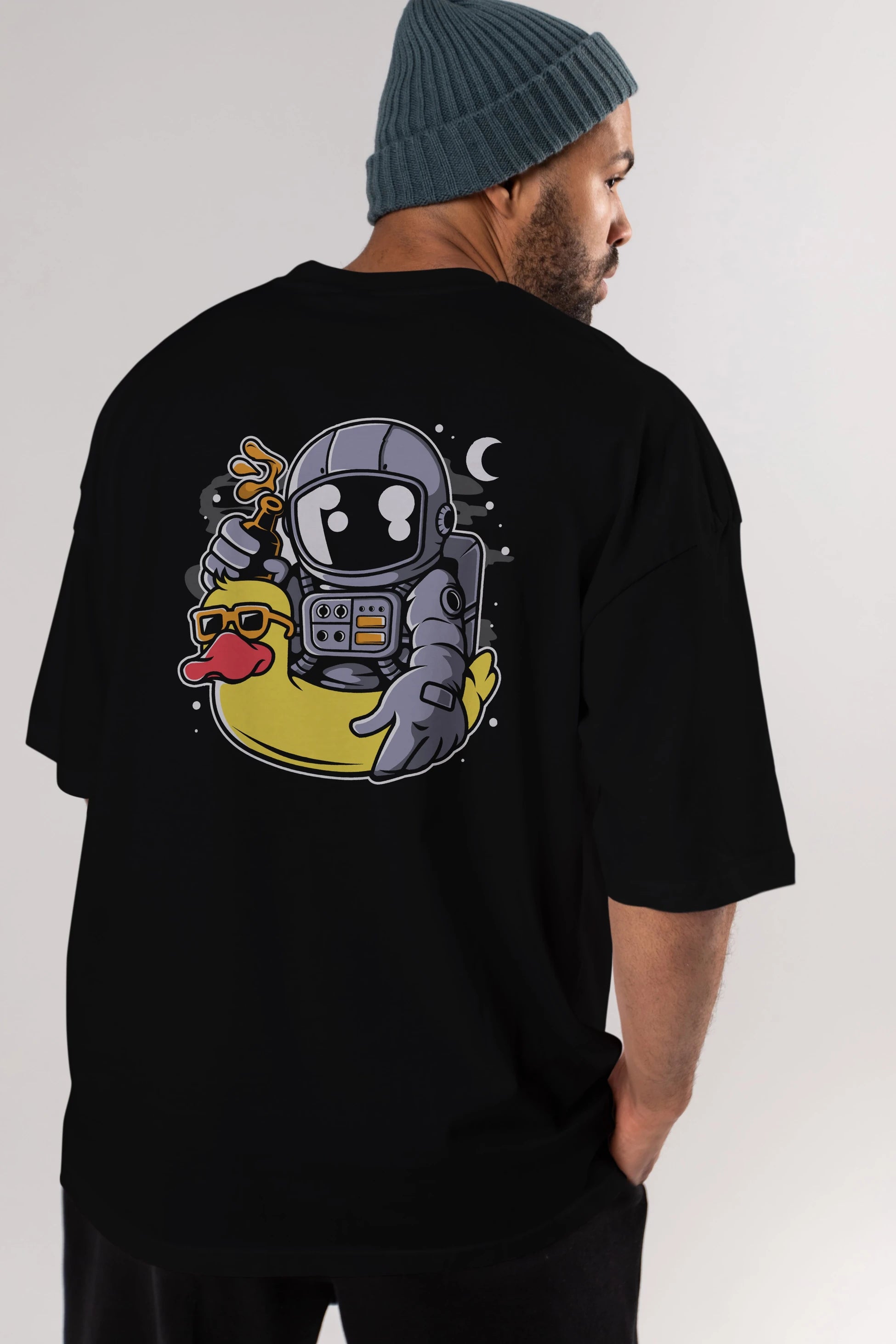 Astronaut Duck Balloon Arka Baskılı Oversize t-shirt Erkek Kadın Unisex