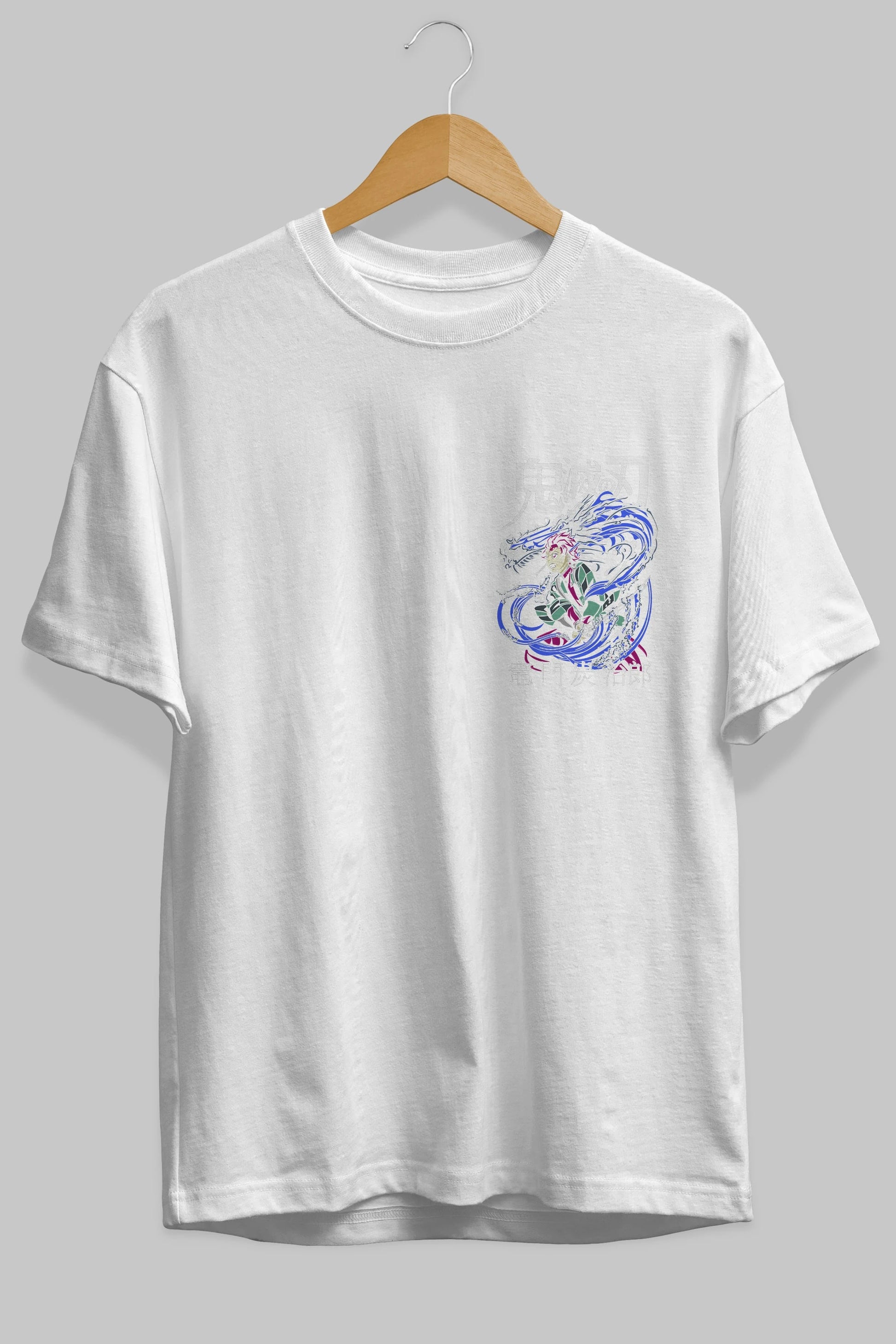 TANJIRO KAMADO 2 Ön Sol Baskılı Oversize t-shirt Erkek Kadın Unisex %100 Pamuk Bisiklet Yaka tişort