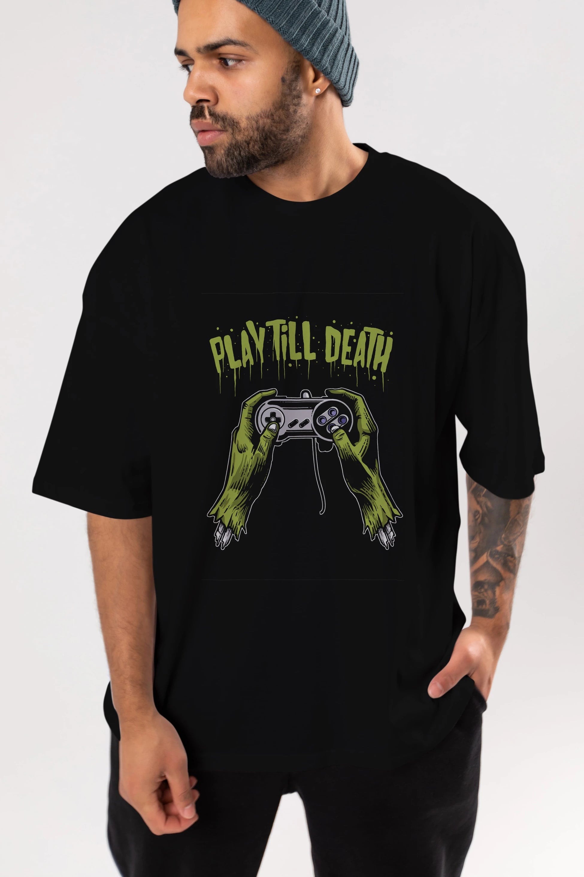 Play Till Death Ön Baskılı Oversize t-shirt Erkek Kadın Unisex %100 Pamuk tişort