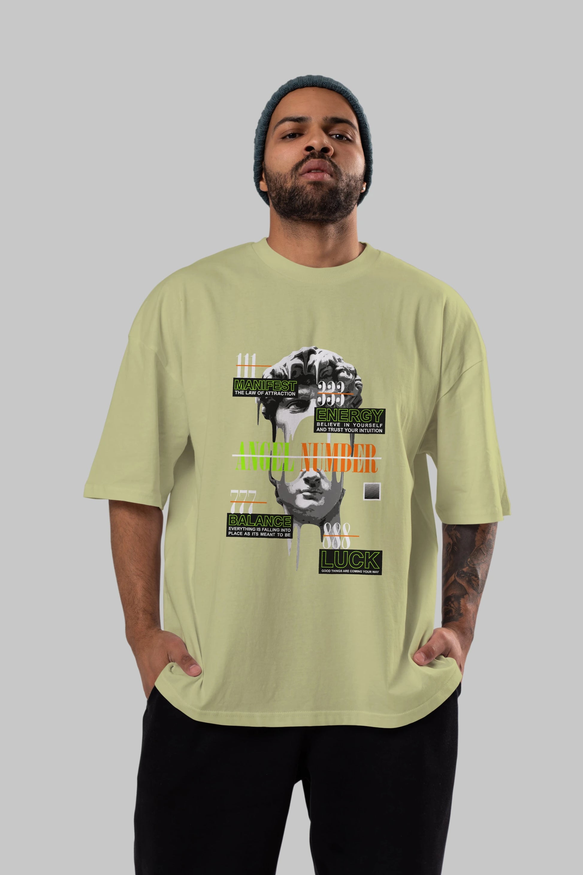 Angel Number Ön Baskılı Oversize t-shirt Erkek Kadın Unisex
