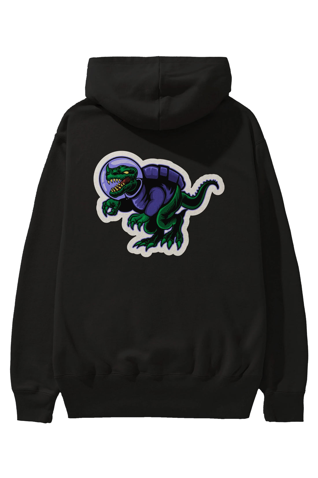 Space Dino Sticker Arka Baskılı Hoodie Oversize Kapüşonlu Sweatshirt Erkek Kadın Unisex