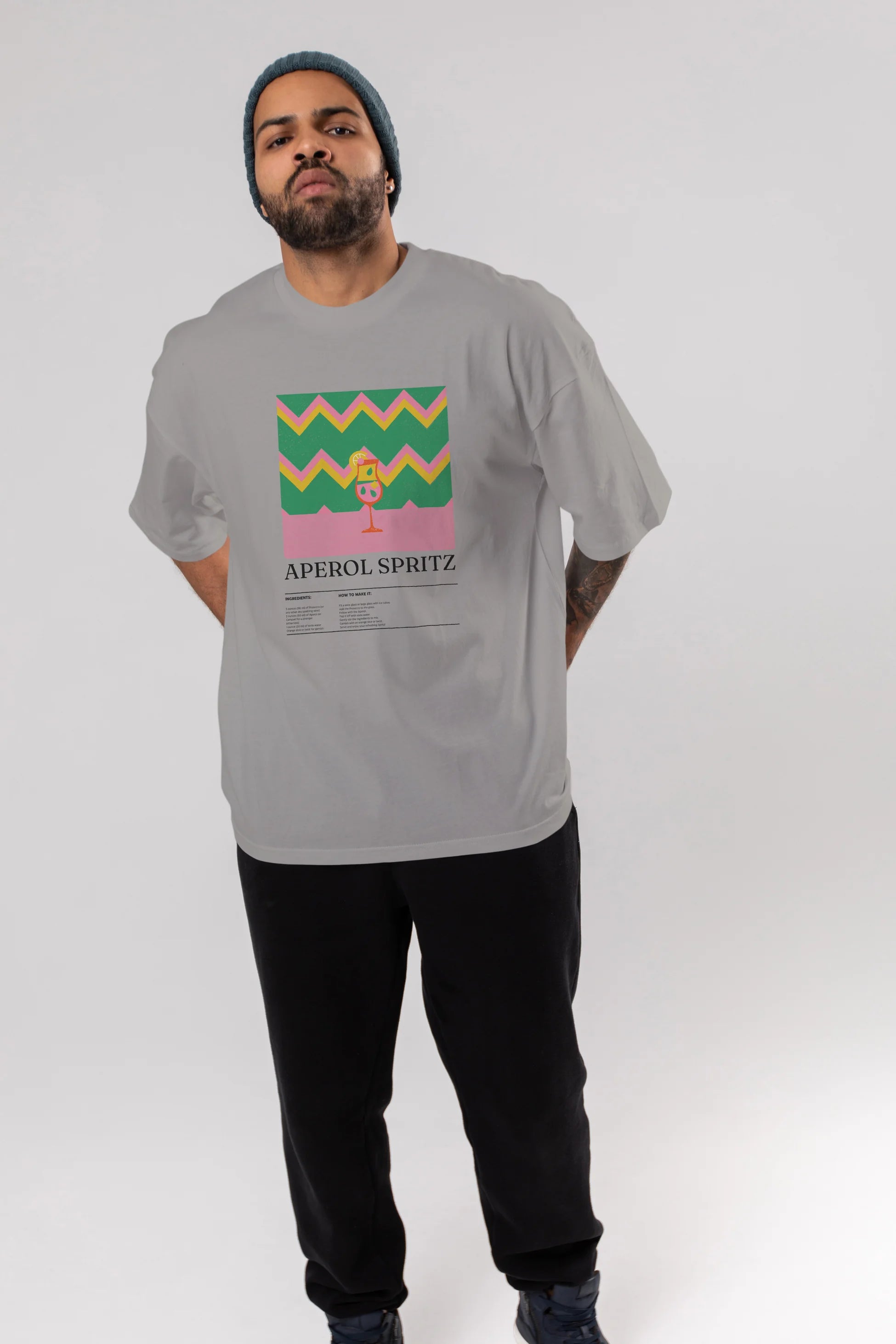 Aperol Spritz Kokteyl Ön Baskılı Oversize t-shirt Erkek Kadın %100 Pamuk Bisiklet Yaka tişort