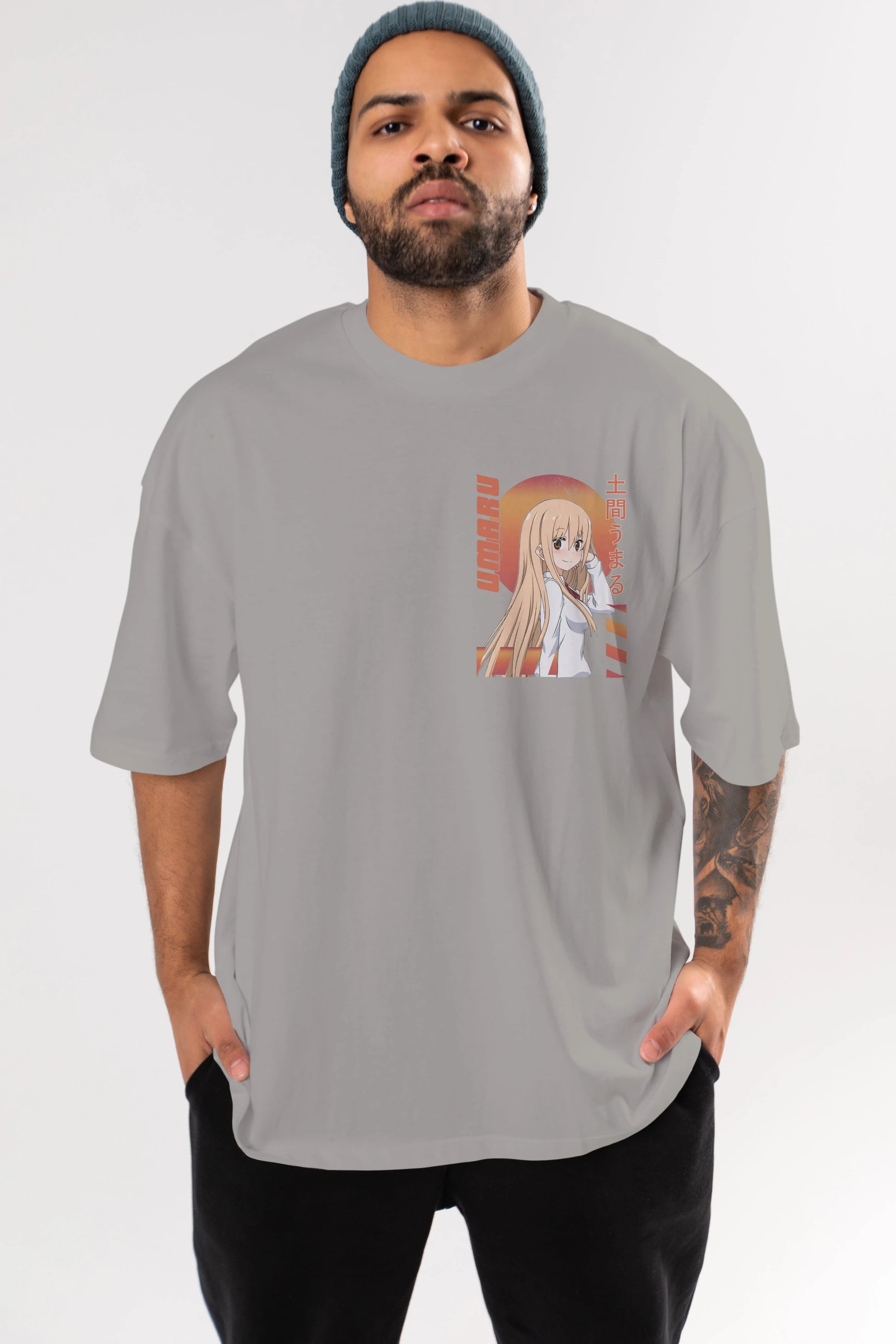 Umaru Doma 5 Ön Sol Baskılı Oversize t-shirt Erkek Kadın Unisex %100 Pamuk Bisiklet Yaka tişort