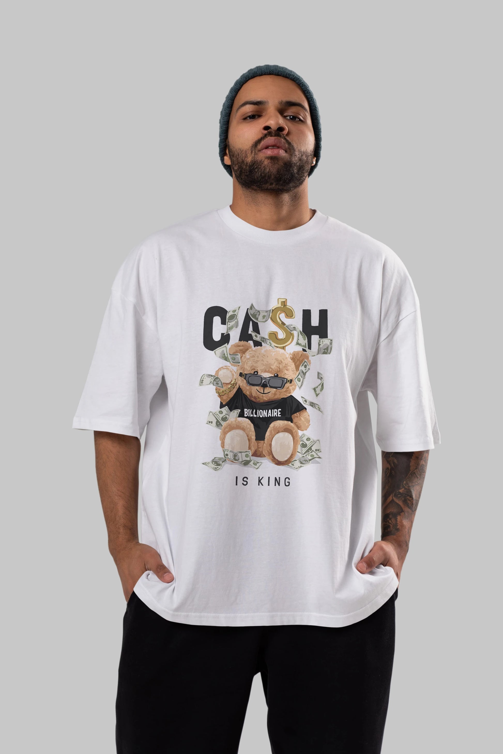 Teddy Bear Billionaire Ön Baskılı Oversize t-shirt Erkek Kadın Unisex %100 Pamuk