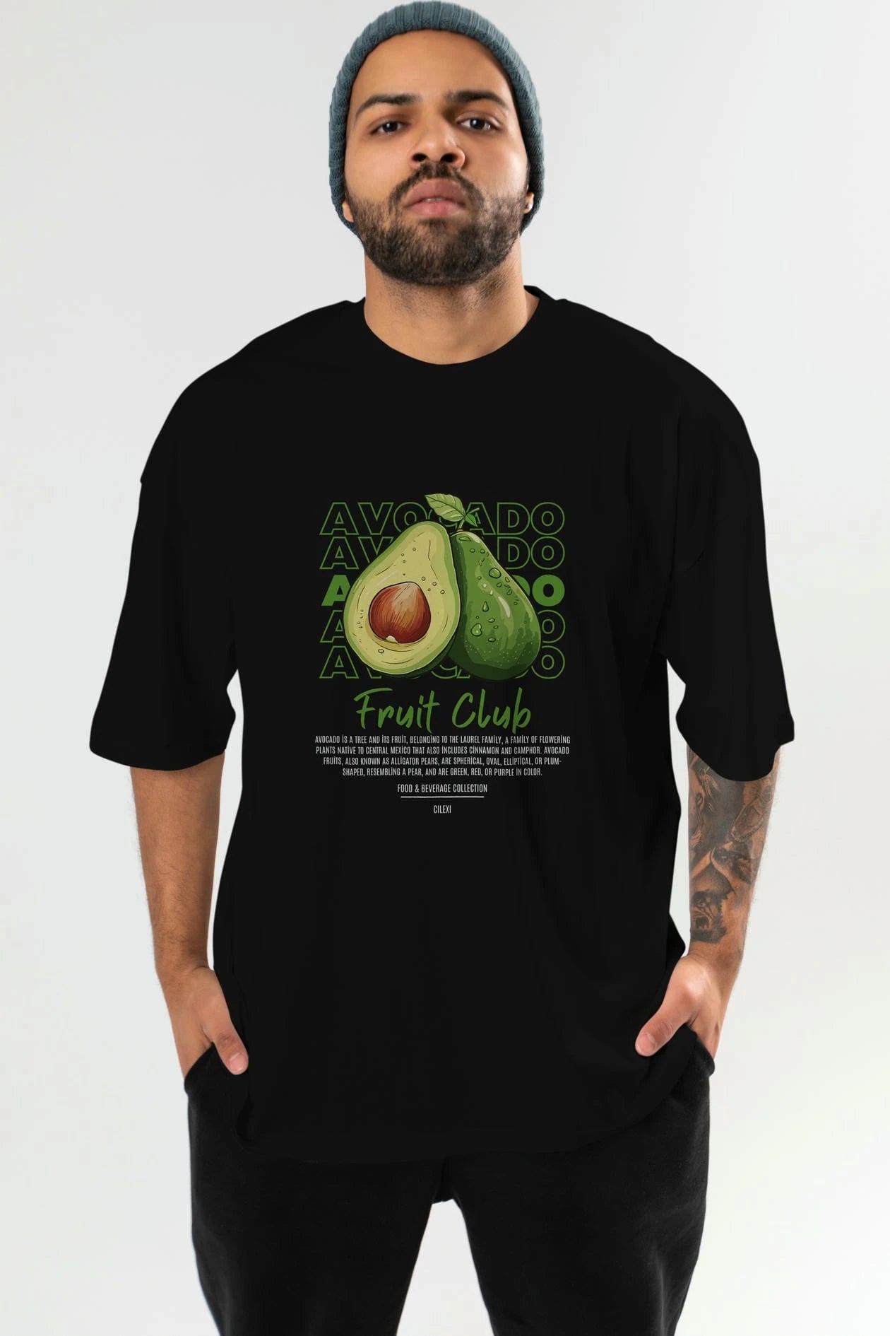Avocado Ön Baskılı Oversize t-shirt Erkek Kadın Pamuk Bisiklet Yaka tişort