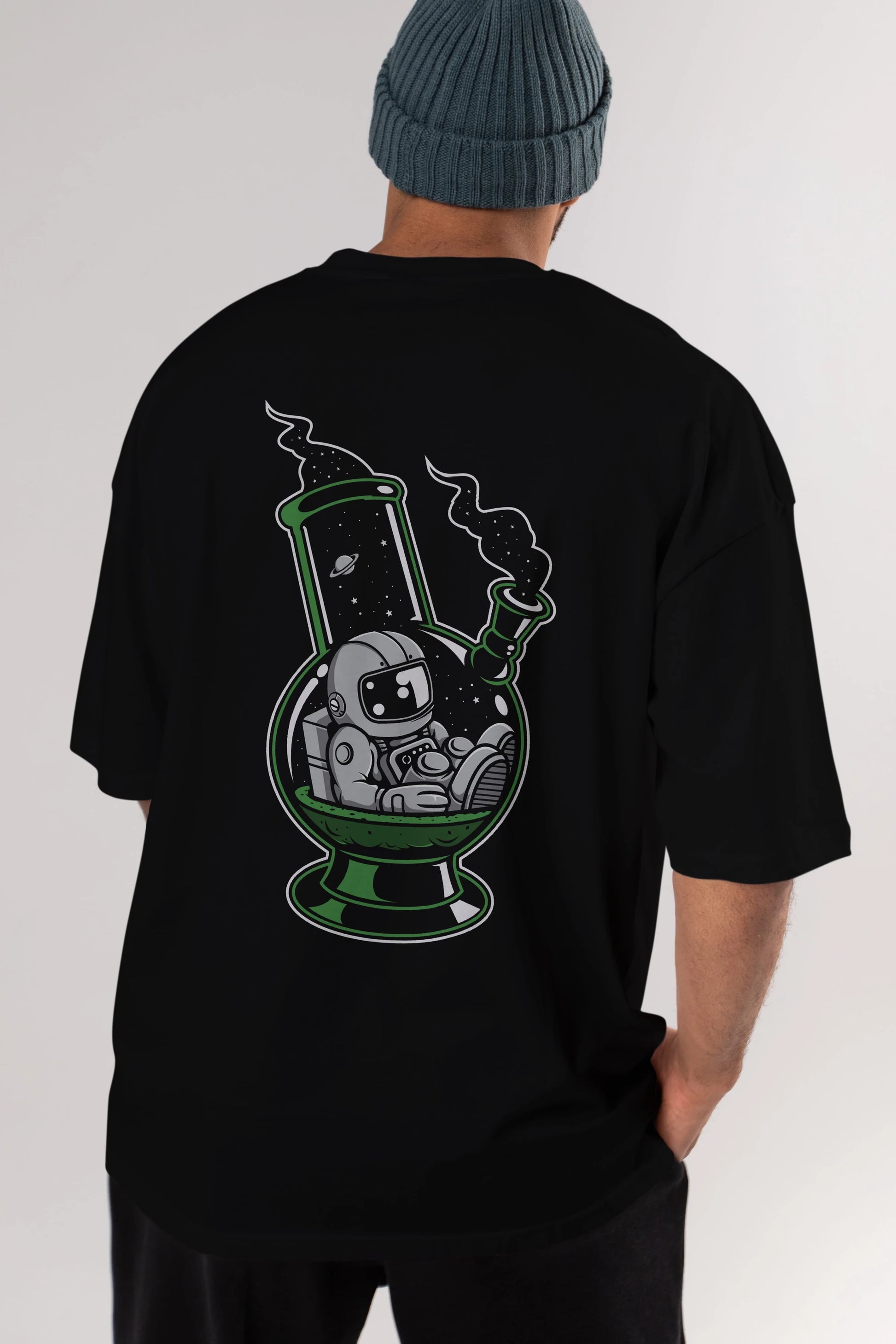 Astronaut Bong Arka Baskılı Oversize t-shirt Erkek Kadın Unisex