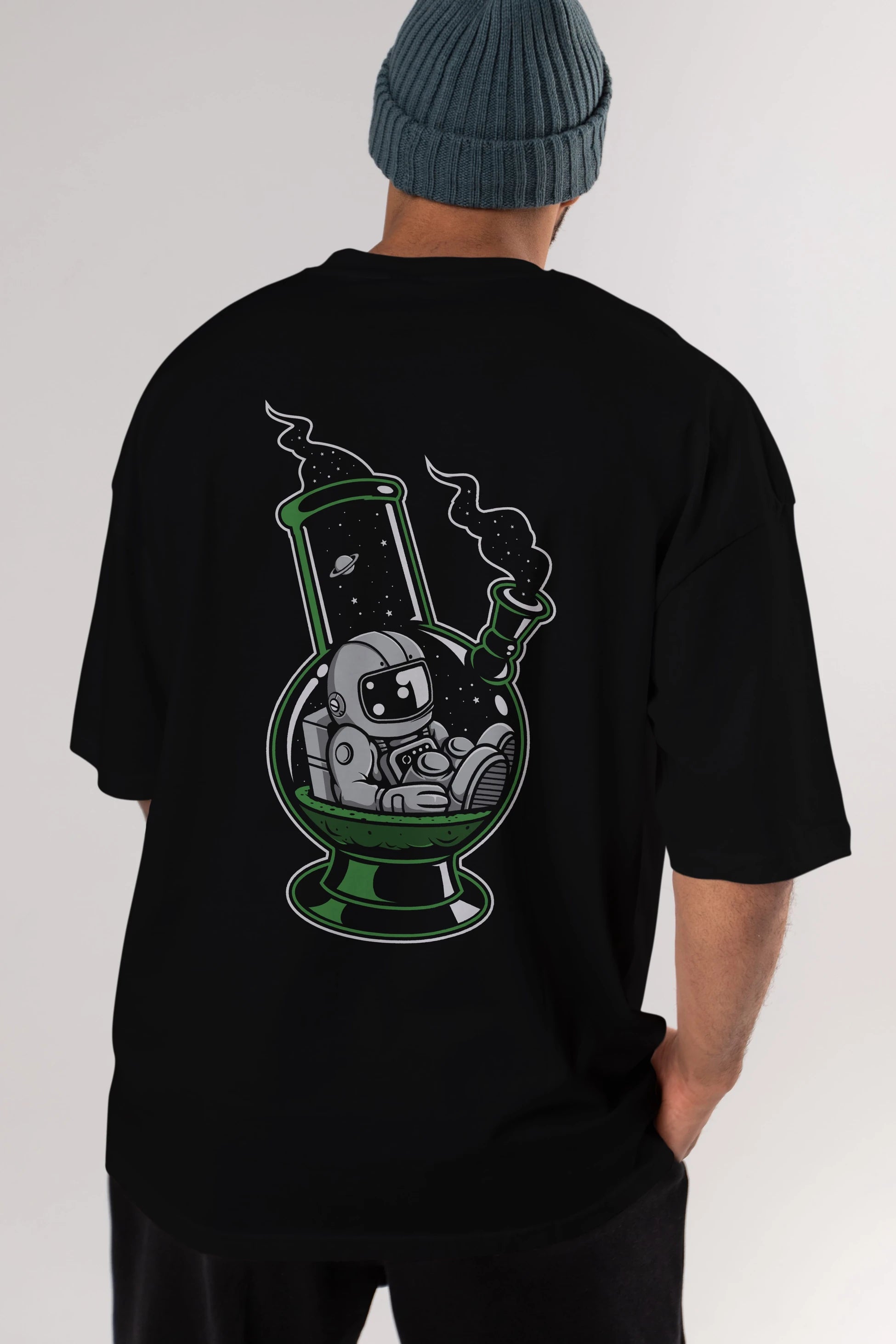 Astronaut Bong Arka Baskılı Oversize t-shirt Erkek Kadın Unisex