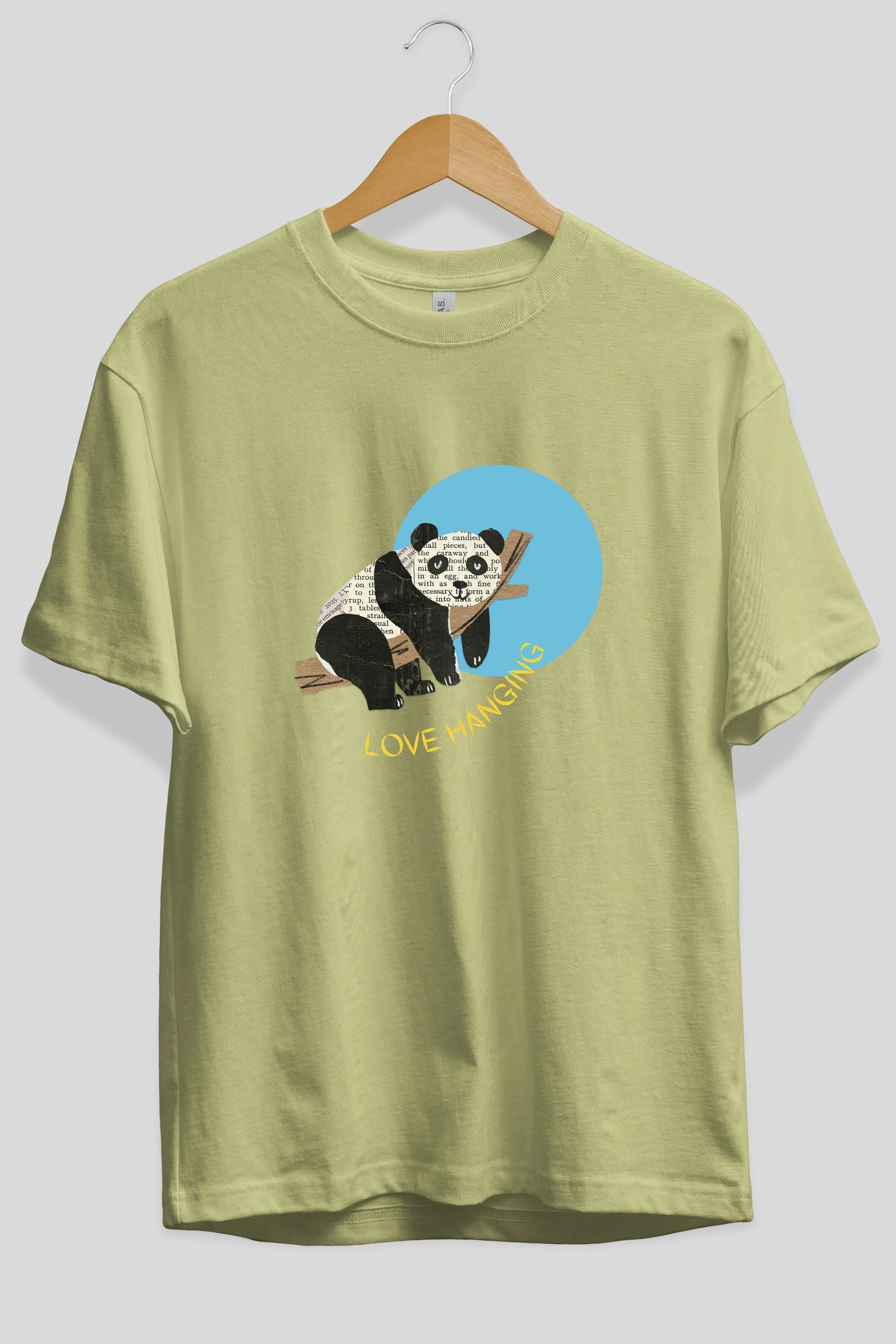 Panda Love Hanging Ön Baskılı Oversize t-shirt Erkek Kadın Unisex