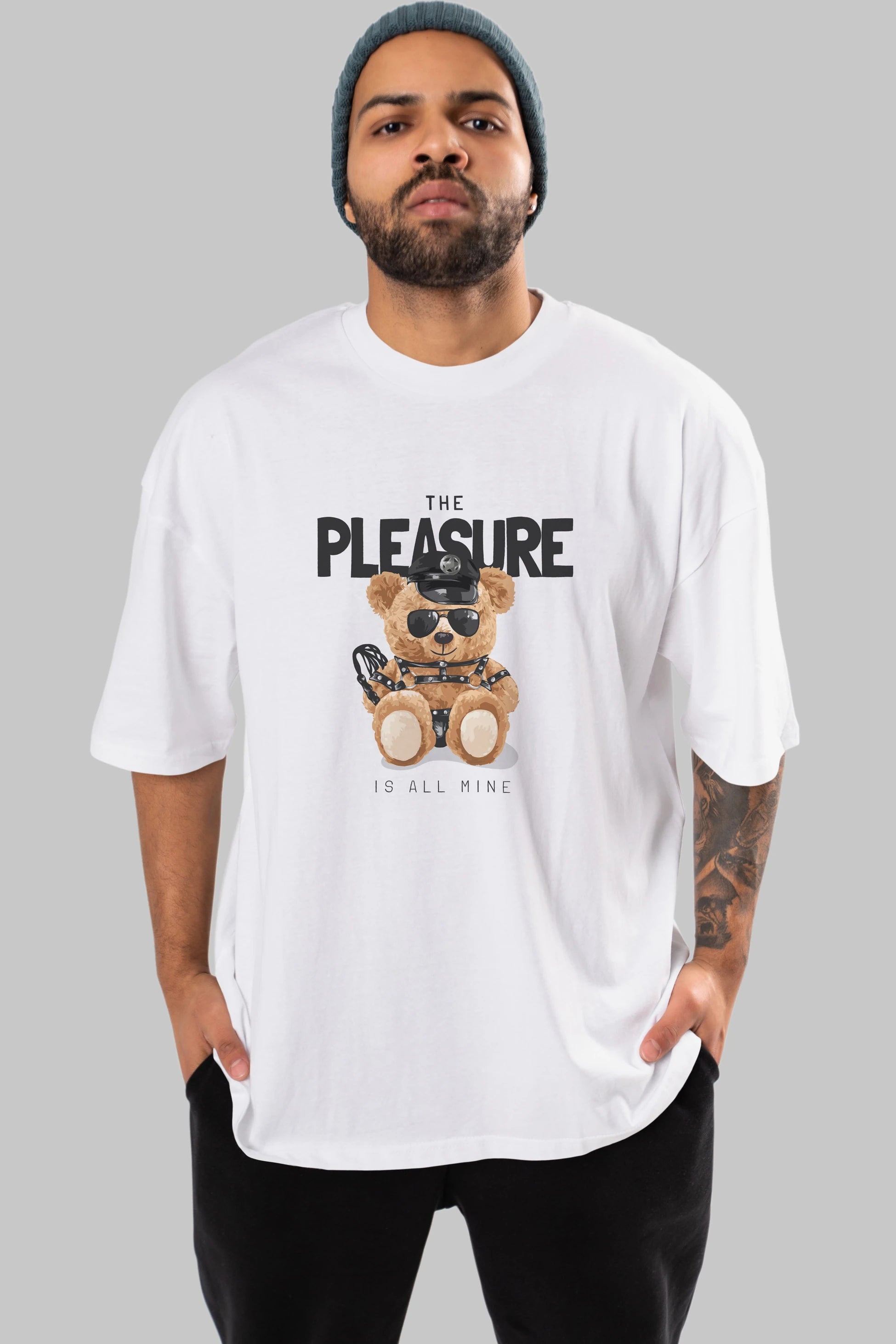 Teddy Bear The Pleasure Ön Baskılı Oversize t-shirt Erkek Kadın Unisex %100 Pamuk