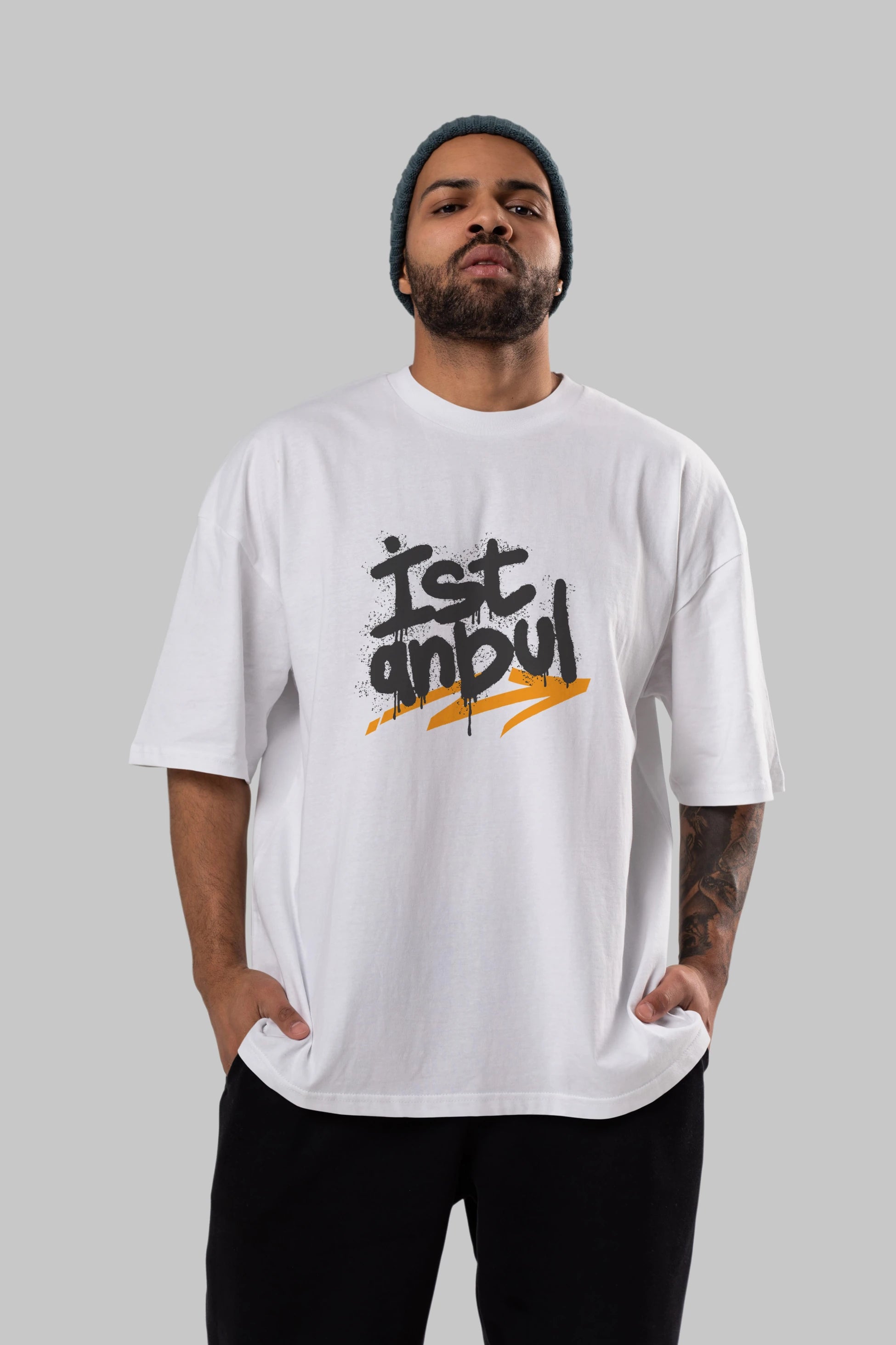 istanbul Yazılı Ön Baskılı Oversize t-shirt Erkek Kadın Unisex
