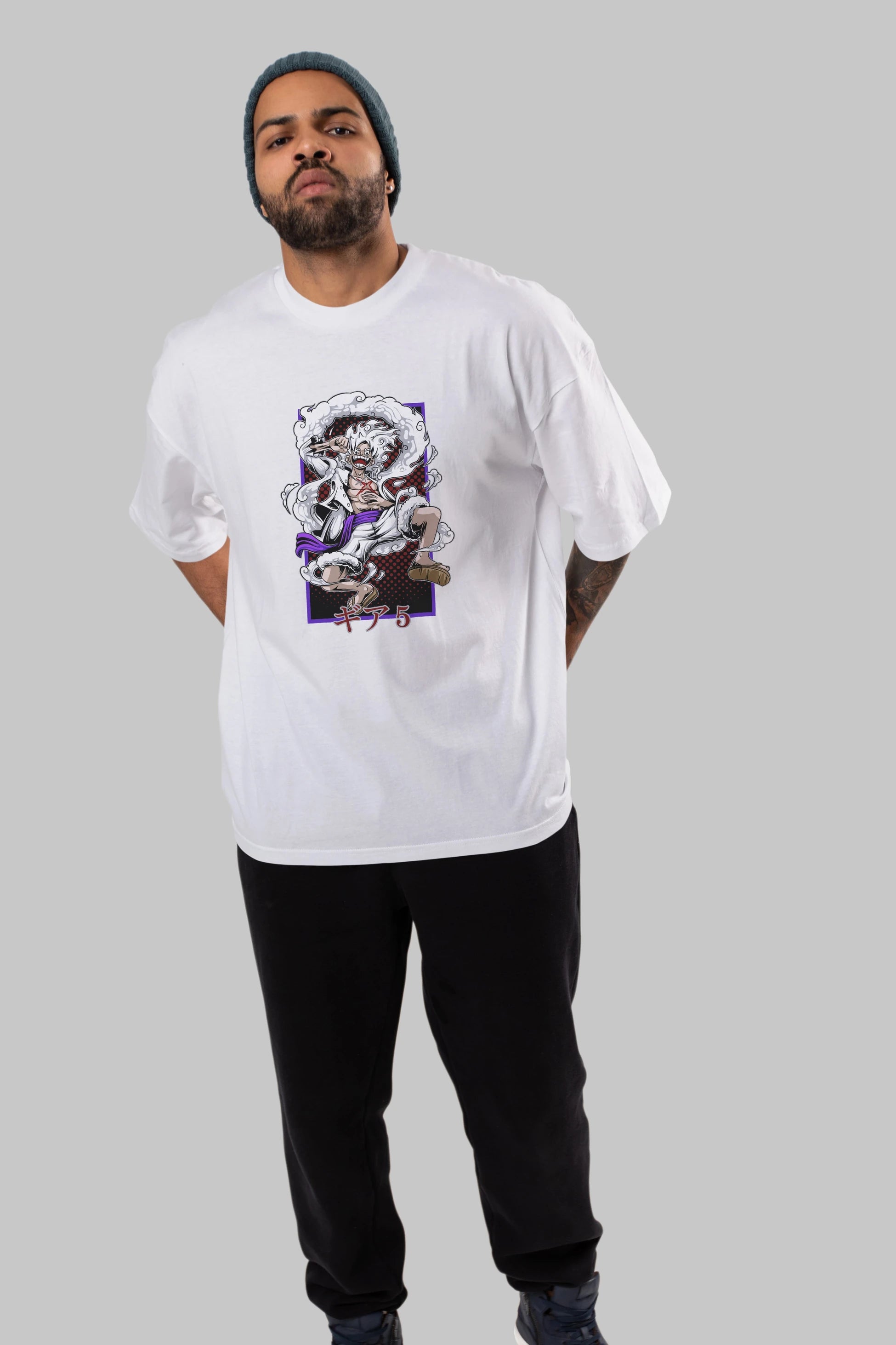 MONKEY D. LUFFY GEAR5 Anime Ön Baskılı Oversize t-shirt %100 pamuk Erkek Kadın Unisex