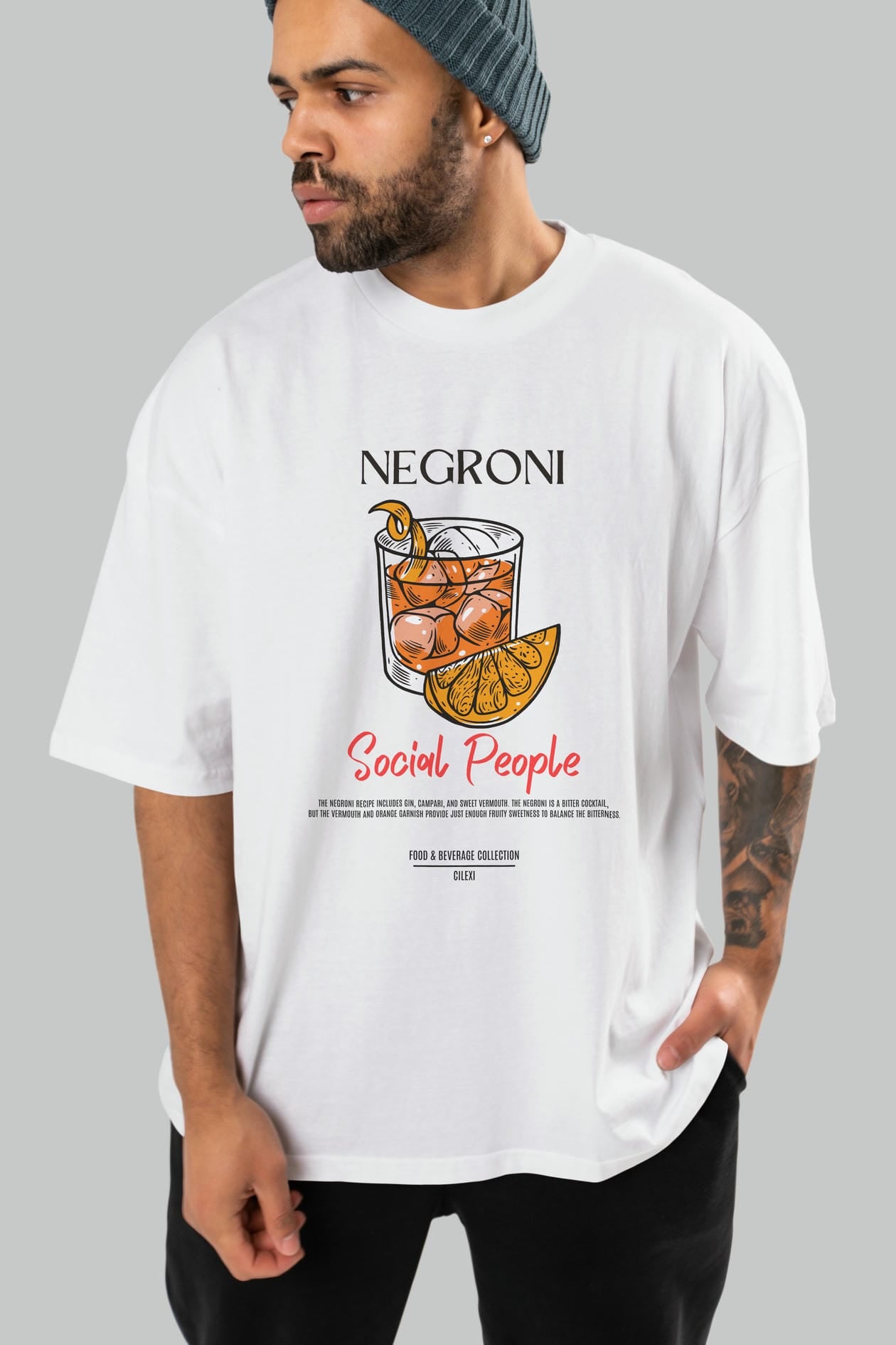Negroni Kokteyl Serisi ön Baskılı Oversize t-shirt Erkek Kadın %100 Pamuk Bisiklet Yaka tişort