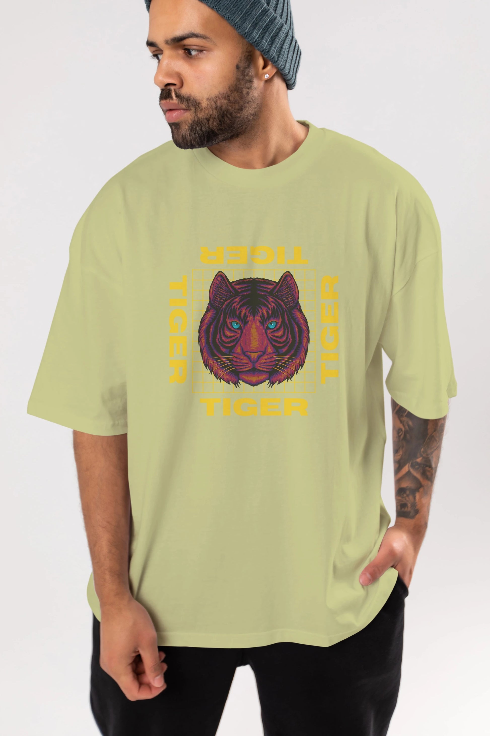 Tiger Yazılı Streetwear Ön Baskılı Oversize t-shirt Erkek Kadın Unisex