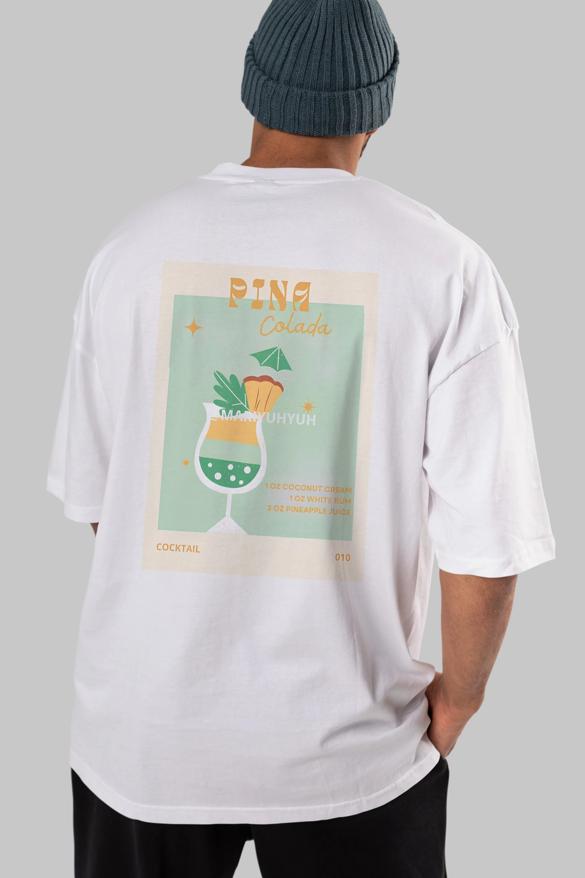 Pina Colada Arka Baskılı Oversize t-shirt Erkek Kadın Unisex %100 Pamuk Bisiklet Yaka tişort