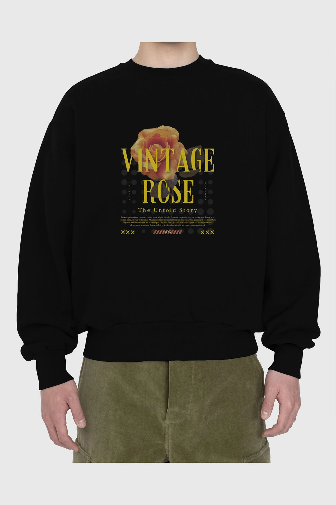 Vintage Rose Yazılı Ön Baskılı Oversize Sweatshirt Erkek Kadın Unisex