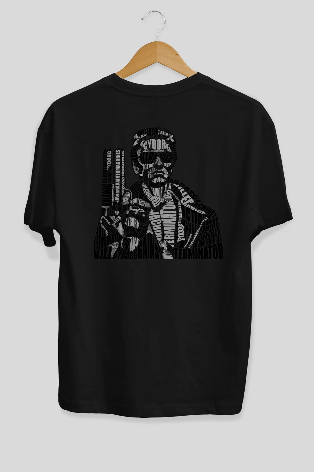 Terminator Calligram Arka Baskılı Oversize t-shirt %100 pamuk Erkek Kadın Unisex