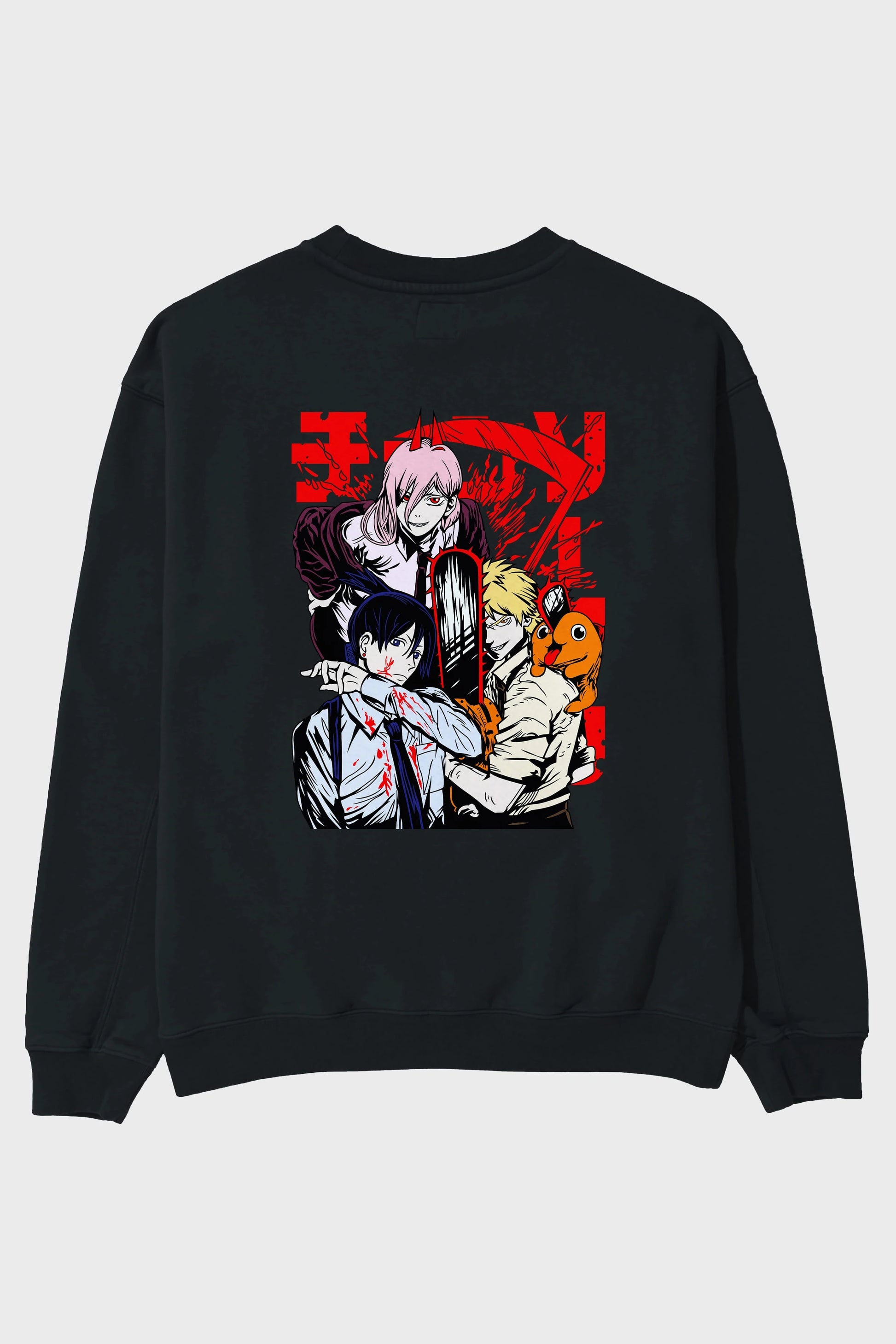 CHAINSAWMAN CREW Anime Arka Baskılı Oversize Sweatshirt Erkek Kadın Unisex