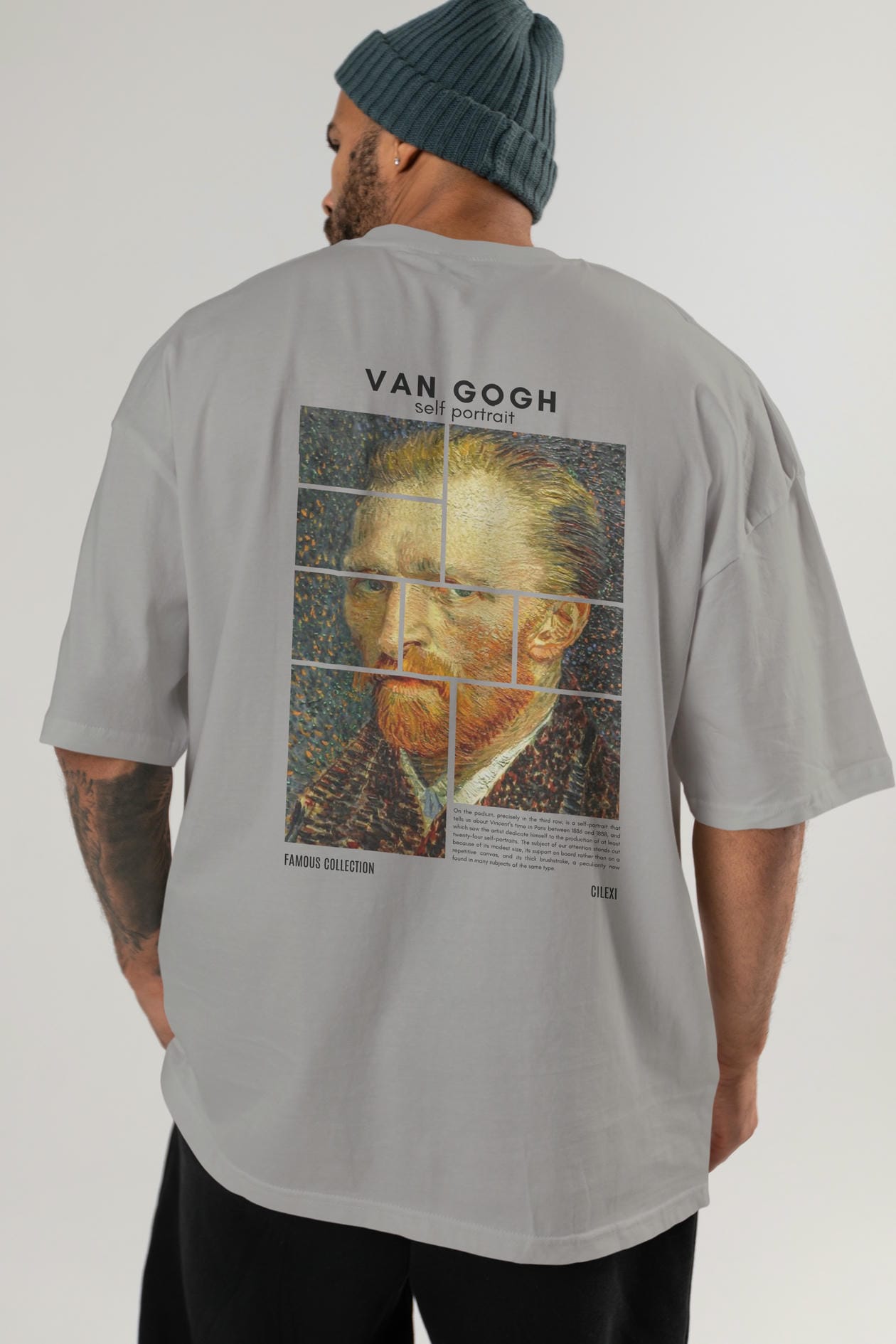 Van Gogh Self Portrait Arka Baskılı Oversize t-shirt Erkek Kadın Bisiklet Yaka Pamuk tişort