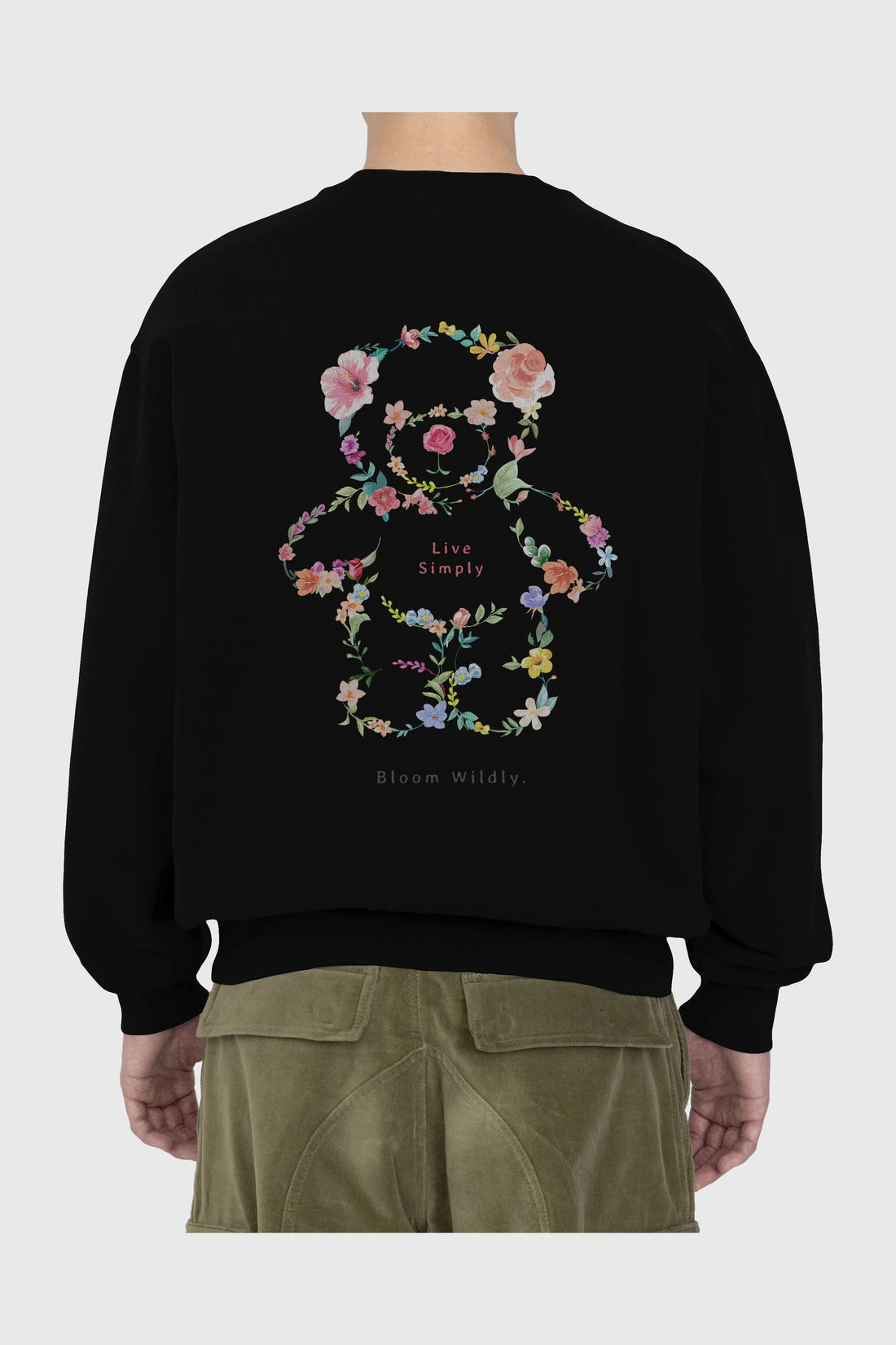 Teddy Bear Flowers Arka Baskılı Oversize Sweatshirt Erkek Kadın Unisex