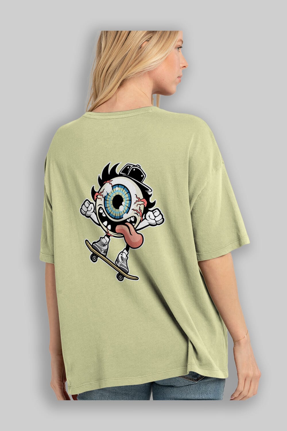 Eye Ball Skater Arka Baskılı Oversize t-shirt Erkek Kadın Unisex %100 Pamuk tişort