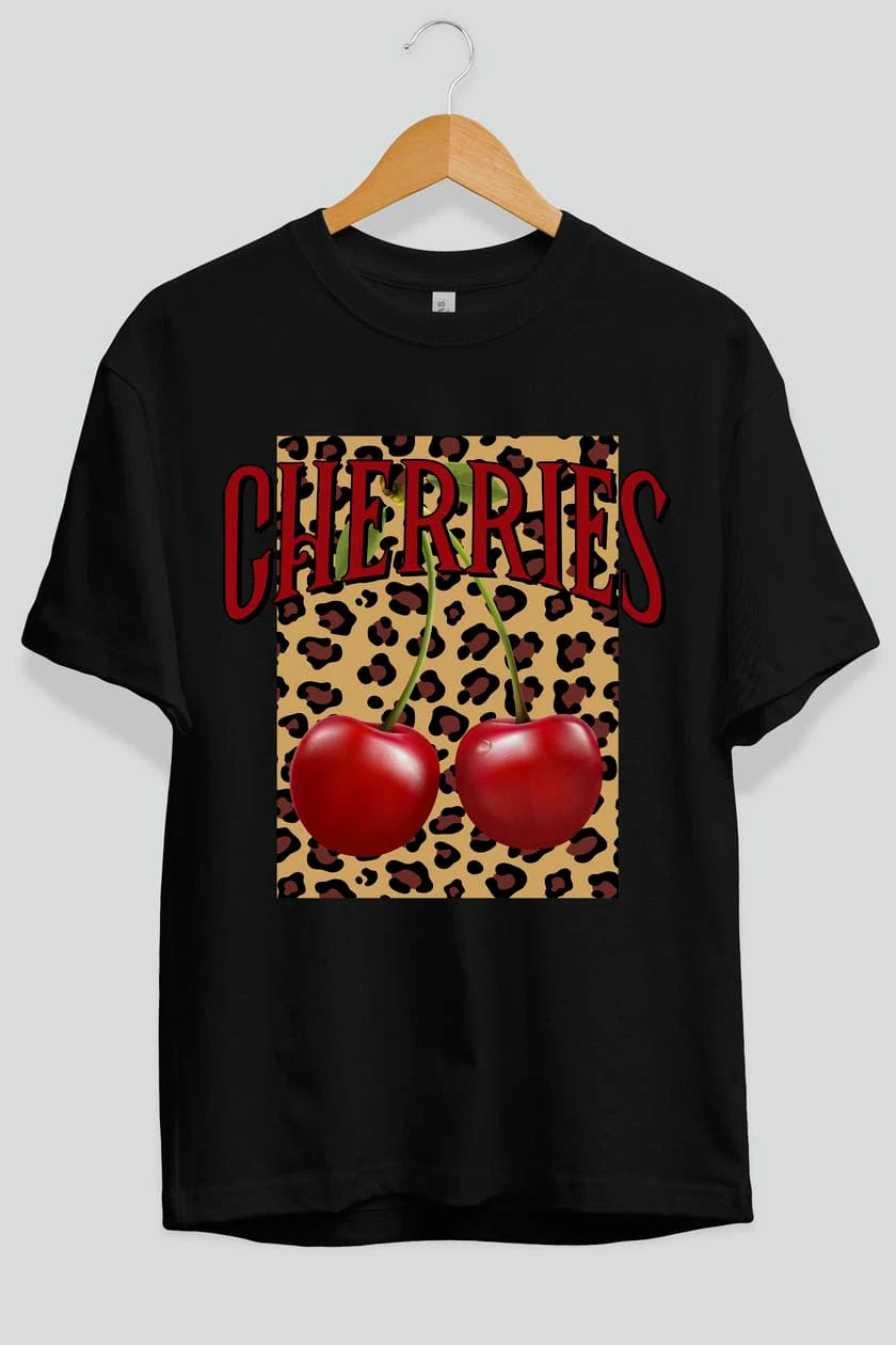Cherry Cherries 6 Ön Baskılı Oversize t-shirt Erkek Kadın Pamuk Bisiklet Yaka tişort