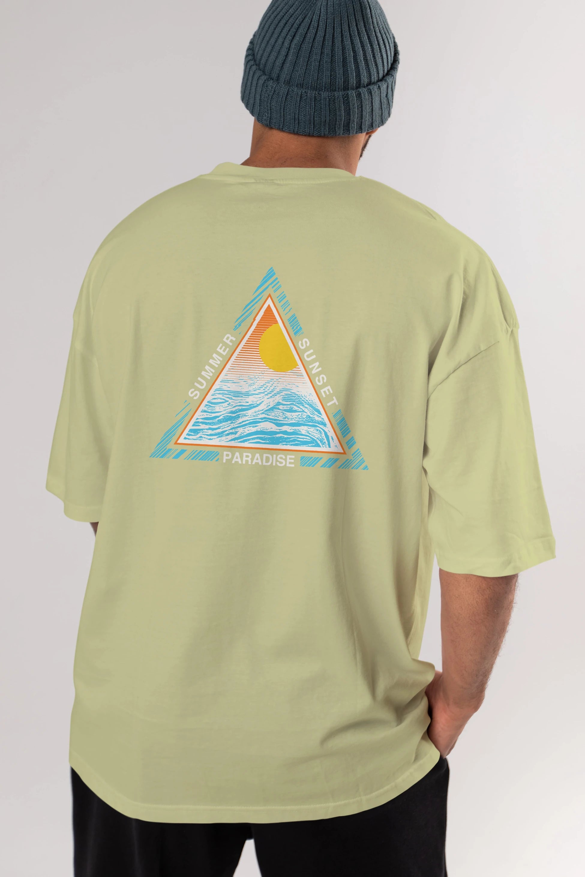 Summer Sunset Paradise Arka Baskılı Oversize t-shirt Erkek Kadın Unisex
