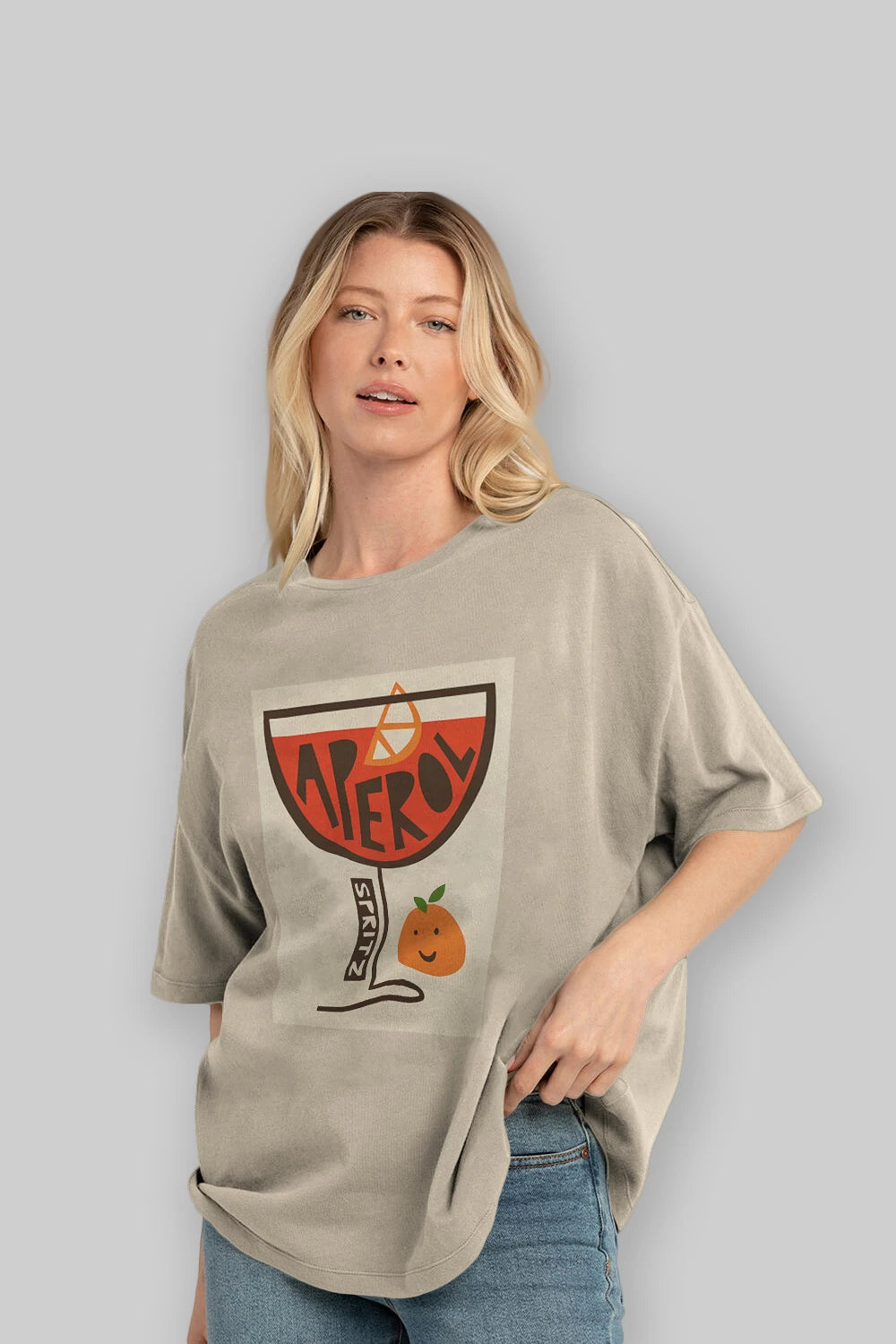 Aperol Spritz 9 Ön Baskılı Oversize t-shirt Erkek Kadın Unisex %100 Pamuk Bisiklet Yaka tişort