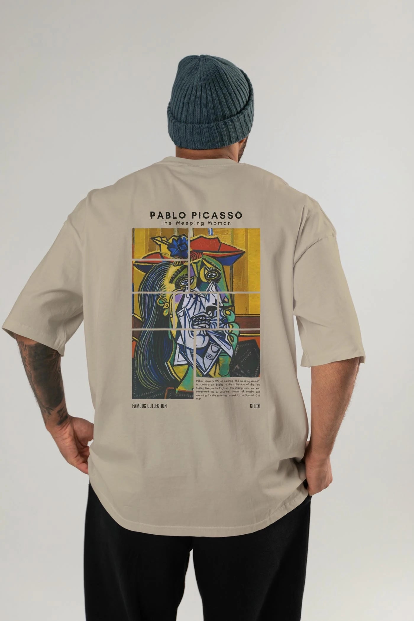 Pablo Picasso Arka Baskılı Oversize t-shirt Erkek Kadın Bisiklet Yaka Pamuk tişort
