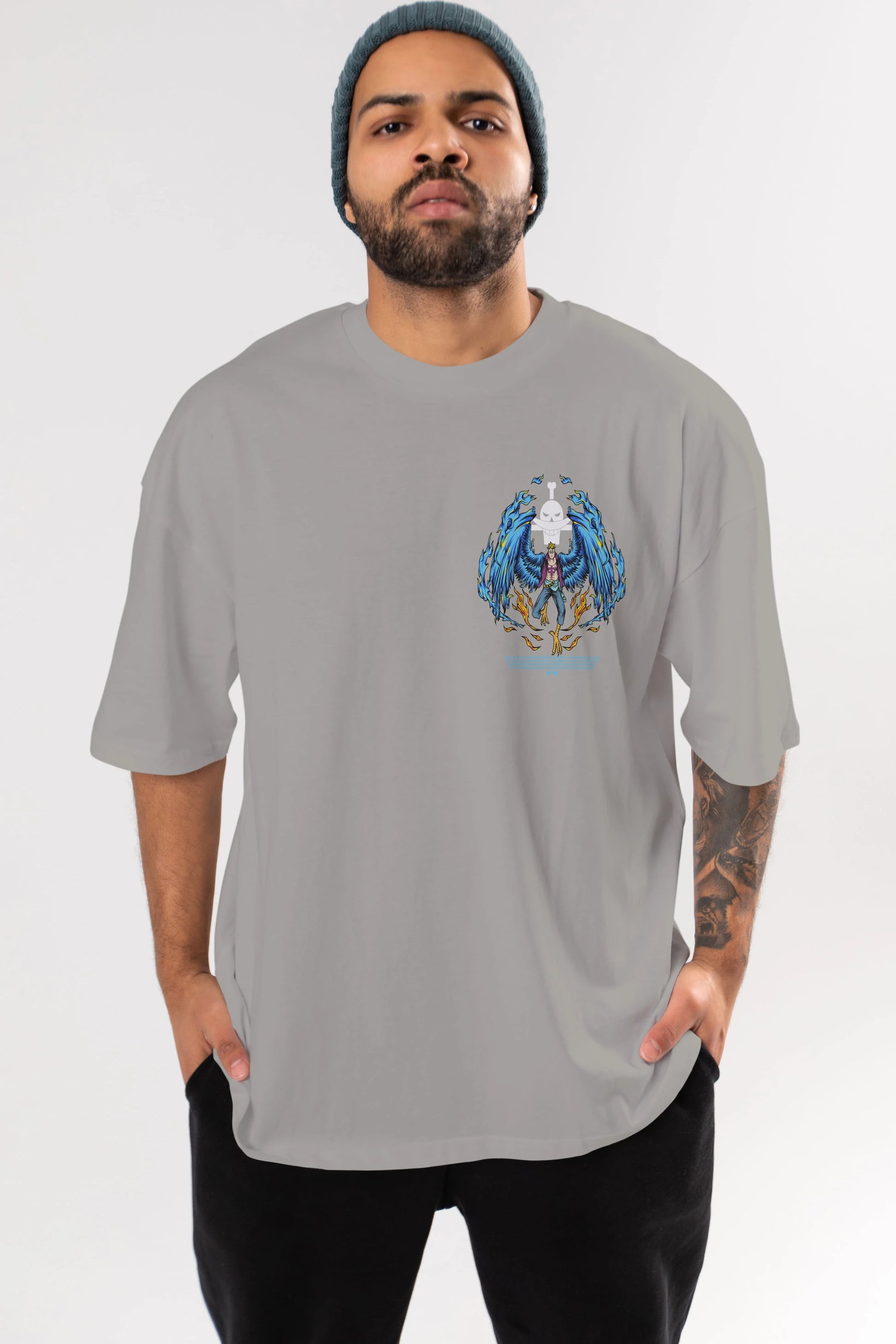 Marco Ön Sol Baskılı Oversize t-shirt Erkek Kadın Unisex %100 Pamuk Bisiklet Yaka tişort