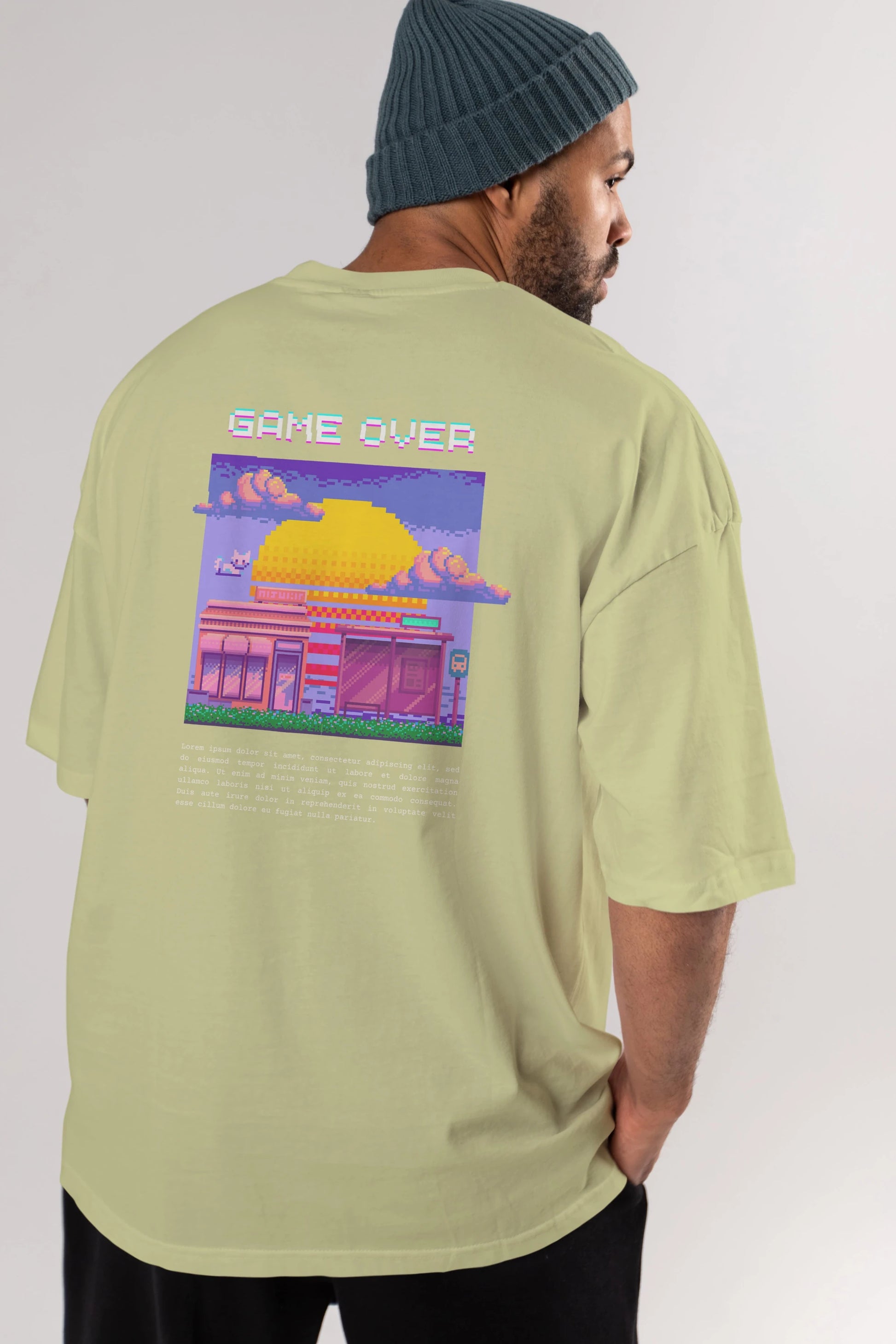 Game Over Yazılı Arka Baskılı Oversize t-shirt Erkek Kadın Unisex