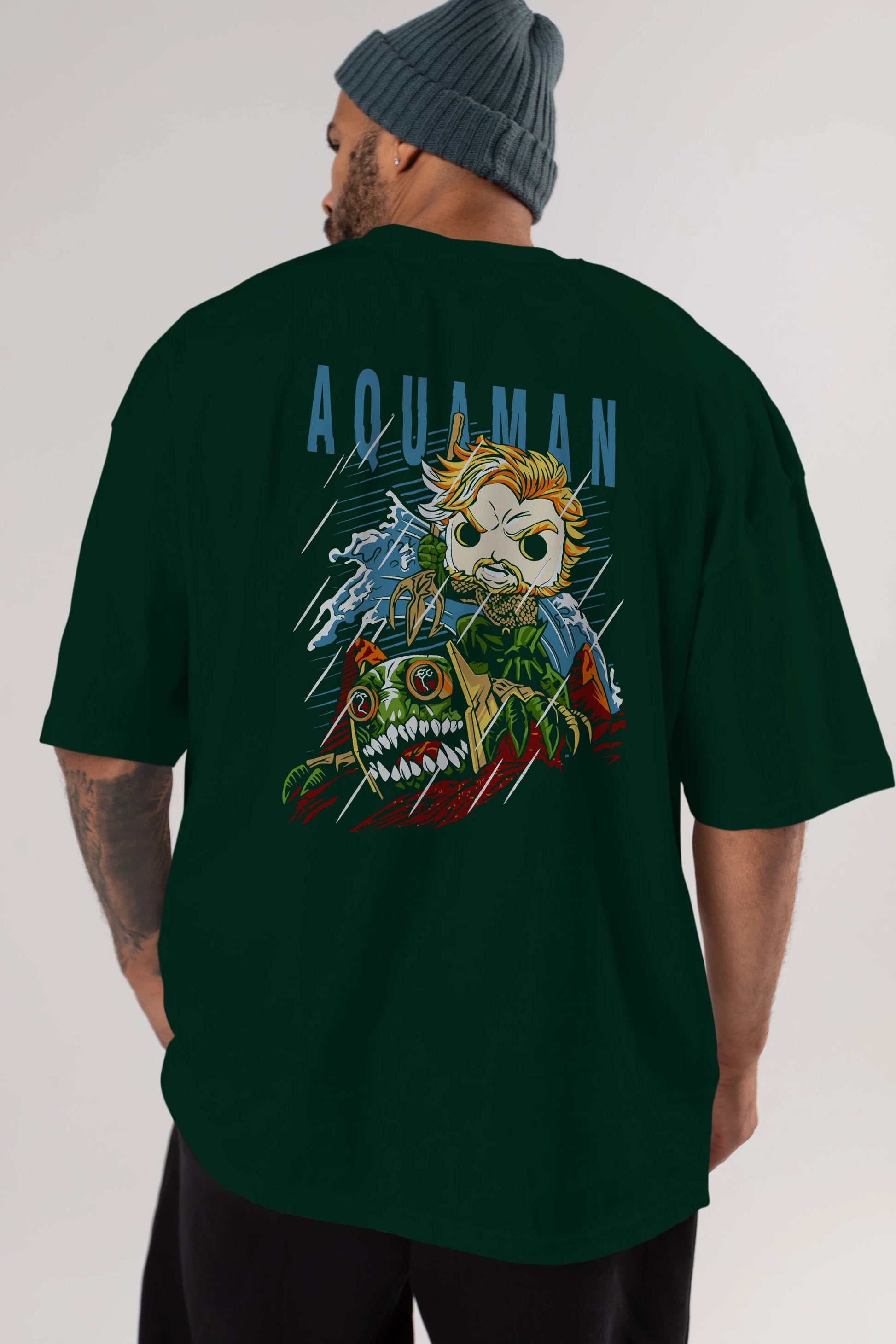 Aquaman Arka Baskılı Oversize t-shirt Erkek Kadın Unisex %100 Pamuk Bisiklet Yaka tişort