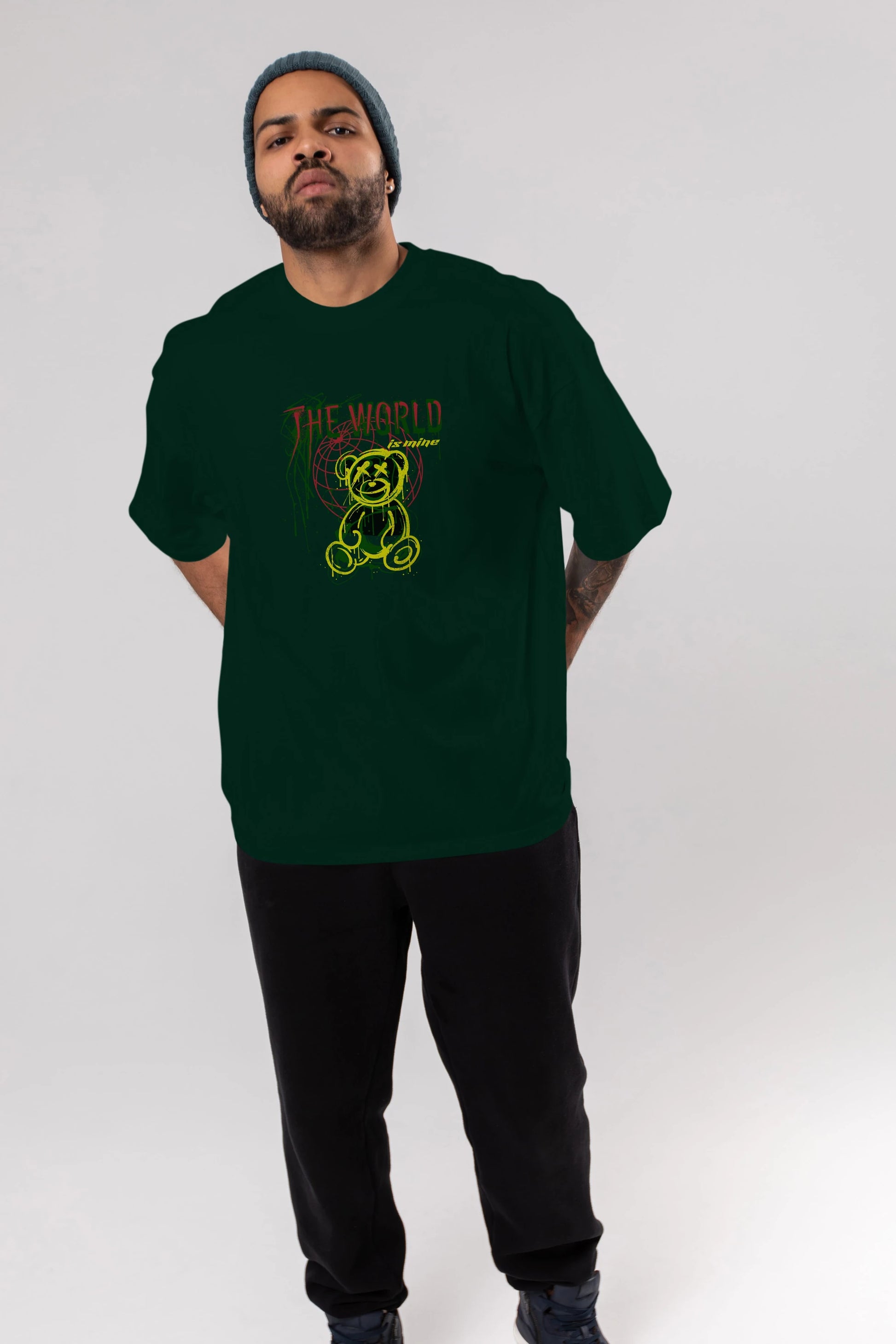 The World is Mine Bear Ön Baskılı Oversize t-shirt Erkek Kadın Unisex