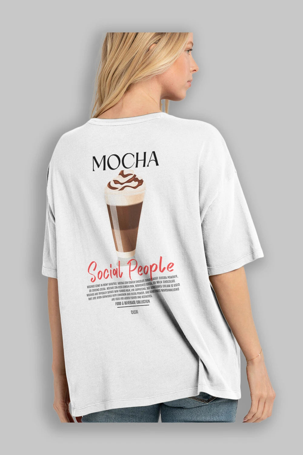 Mocha Kokteyl Serisi Baskılı Oversize t-shirt Erkek Kadın Unisex %100 Pamuk Bisiklet Yaka tişort