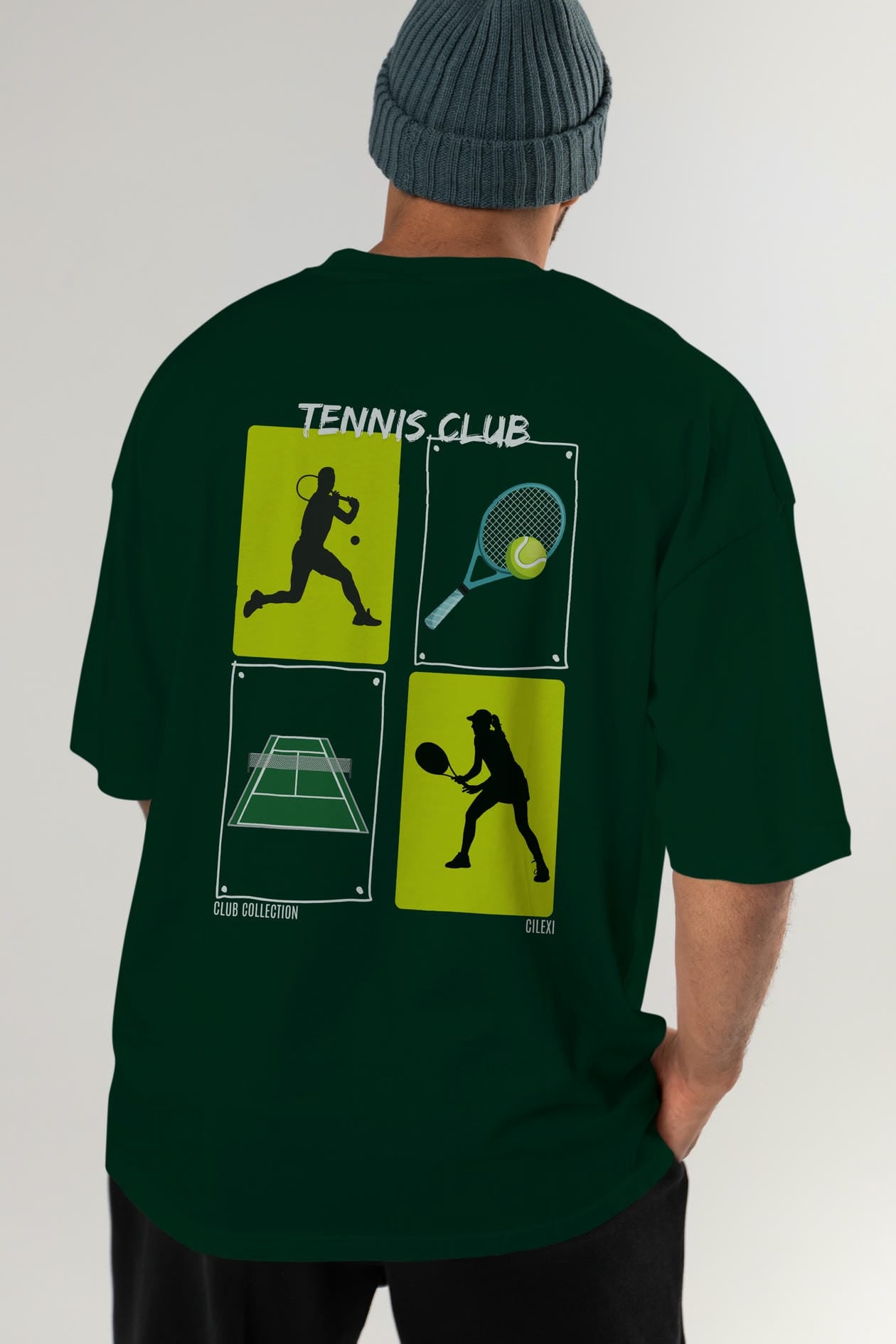 Tennis Club Arka Baskılı Oversize t-shirt Erkek Kadın %100 Pamuk Bisiklet Yaka tişort