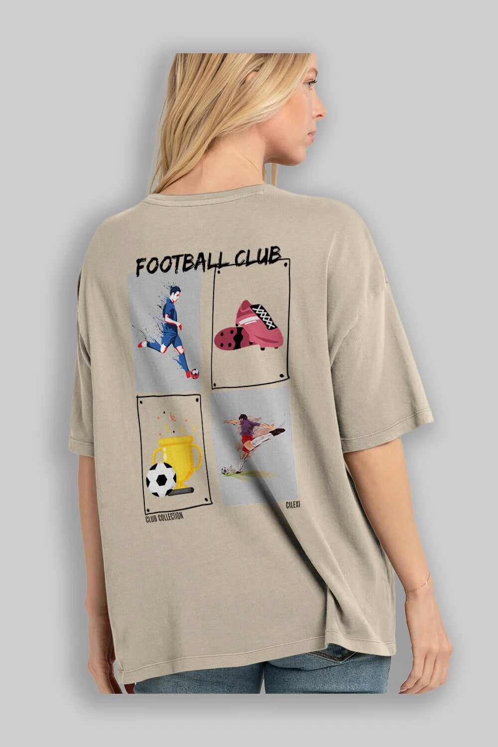 Football Club Arka Baskılı Oversize t-shirt Erkek Kadın %100 Pamuk Bisiklet Yaka tişort