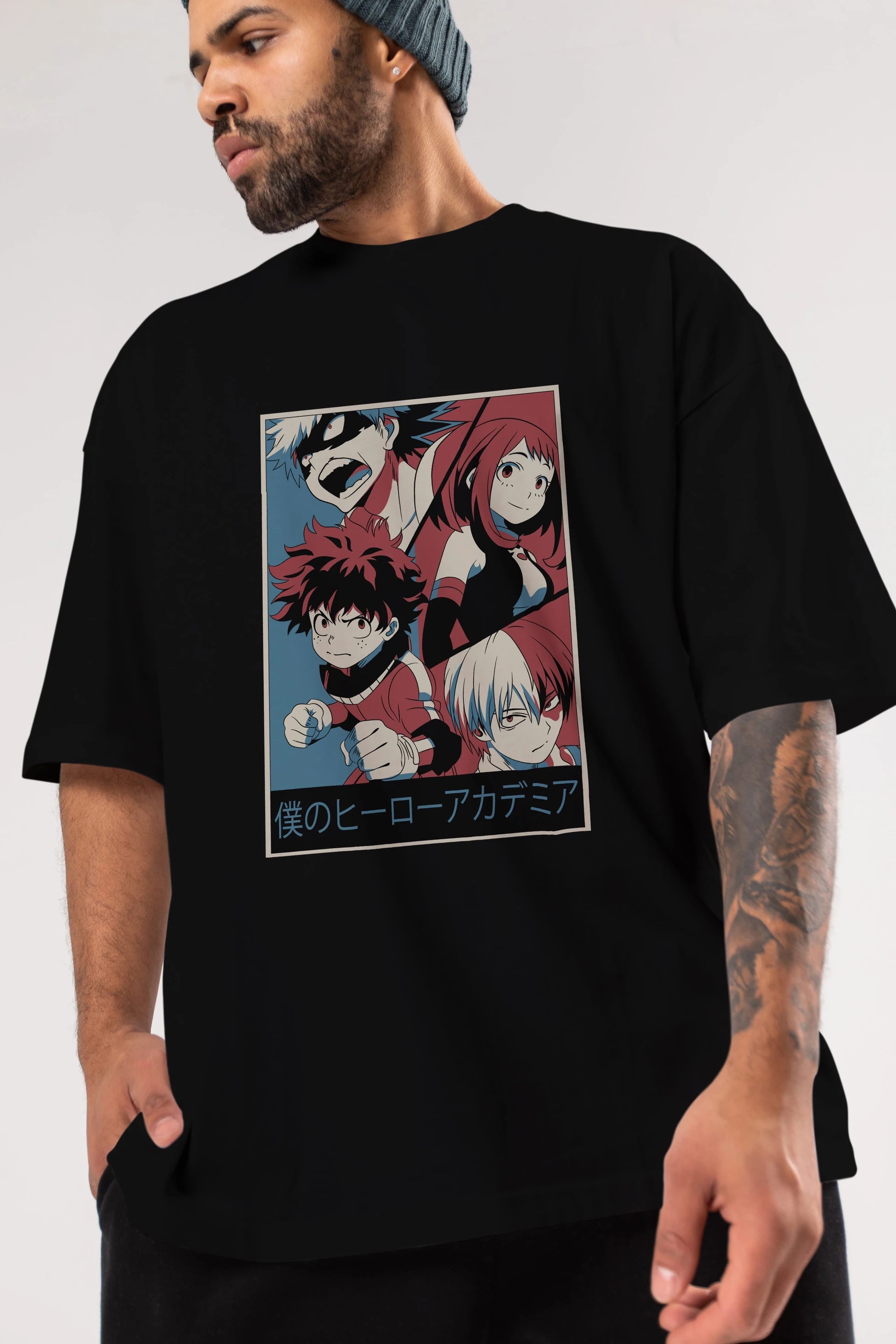BokuNoHero Anime Ön Baskılı Oversize t-shirt %100 pamuk Erkek Kadın Unisex