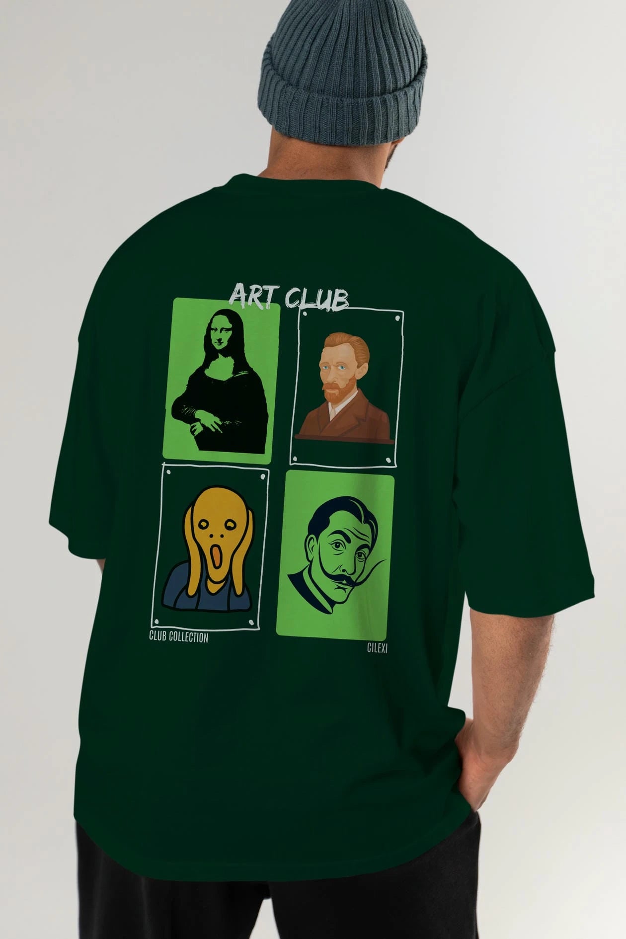 Art Club Arka Baskılı Oversize t-shirt Erkek Kadın %100 Pamuk Bisiklet Yaka tişort