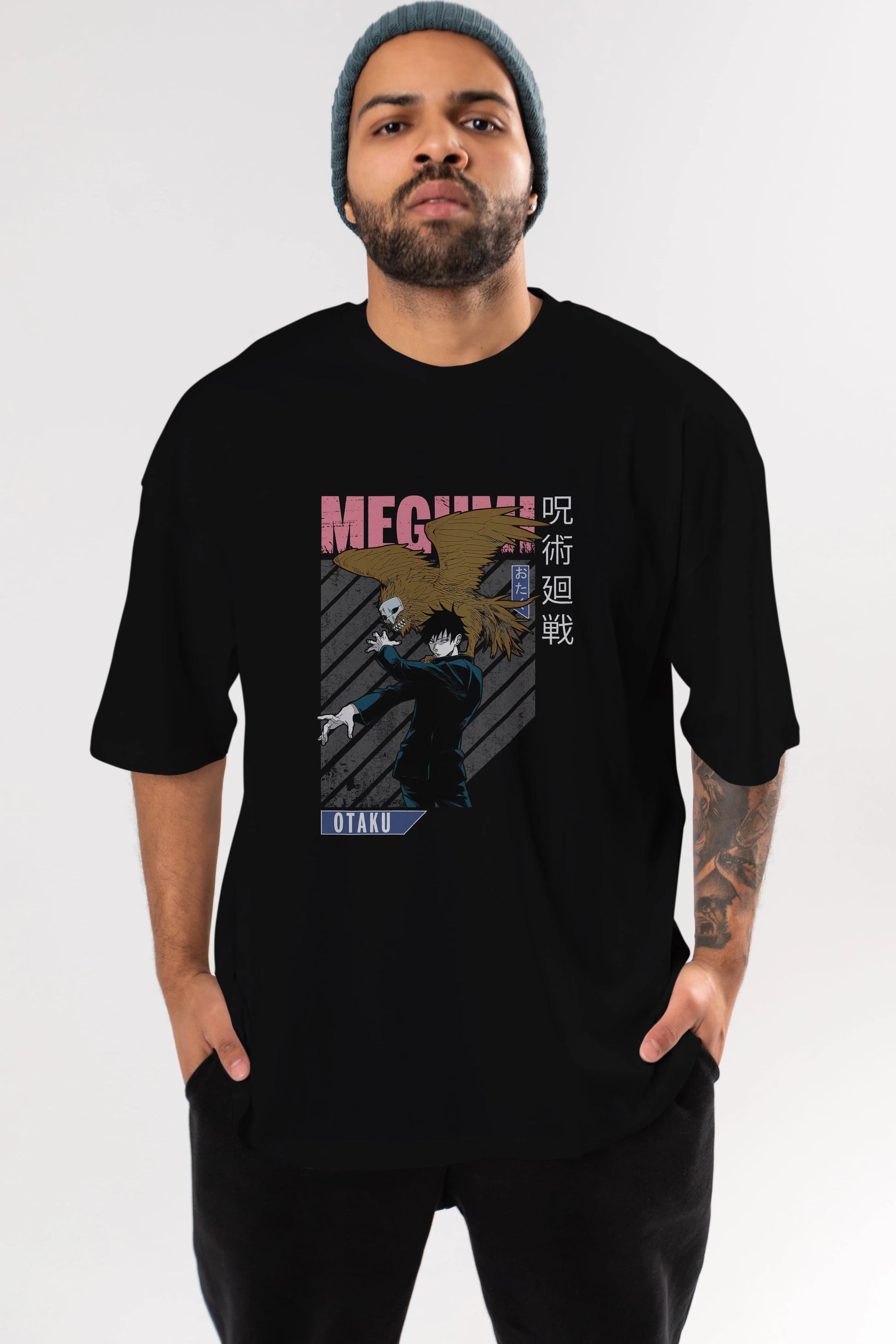 Megumi Fushiguro 2 Anime Ön Baskılı Oversize t-shirt %100 pamuk Erkek Kadın Unisex