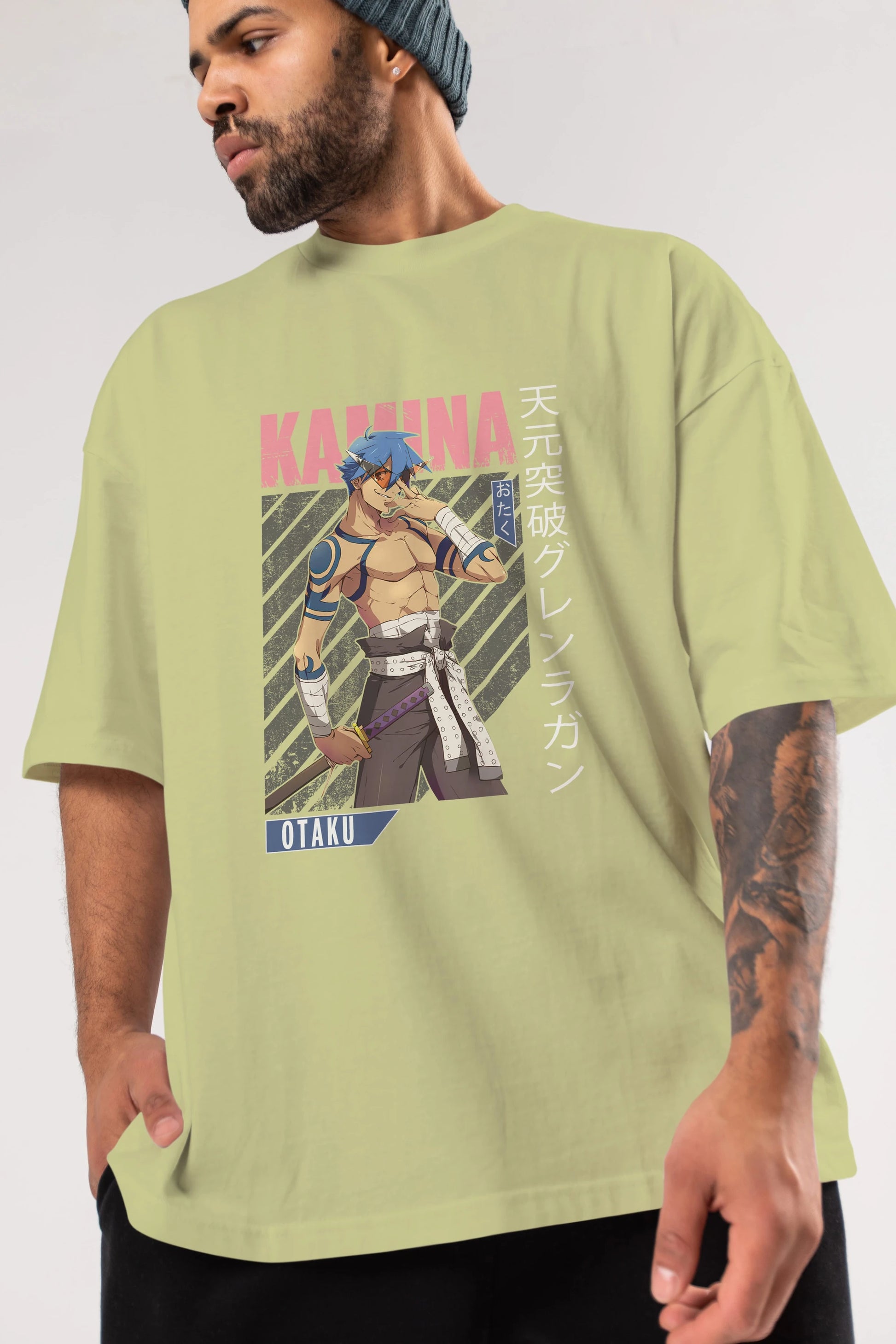 Kamina 5 Anime Ön Baskılı Oversize t-shirt %100 pamuk Erkek Kadın Unisex
