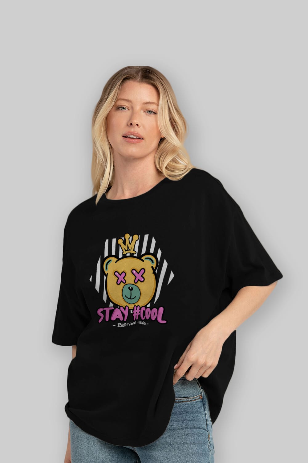 Stay Cool Bear Ön Baskılı Oversize t-shirt Erkek Kadın Unisex