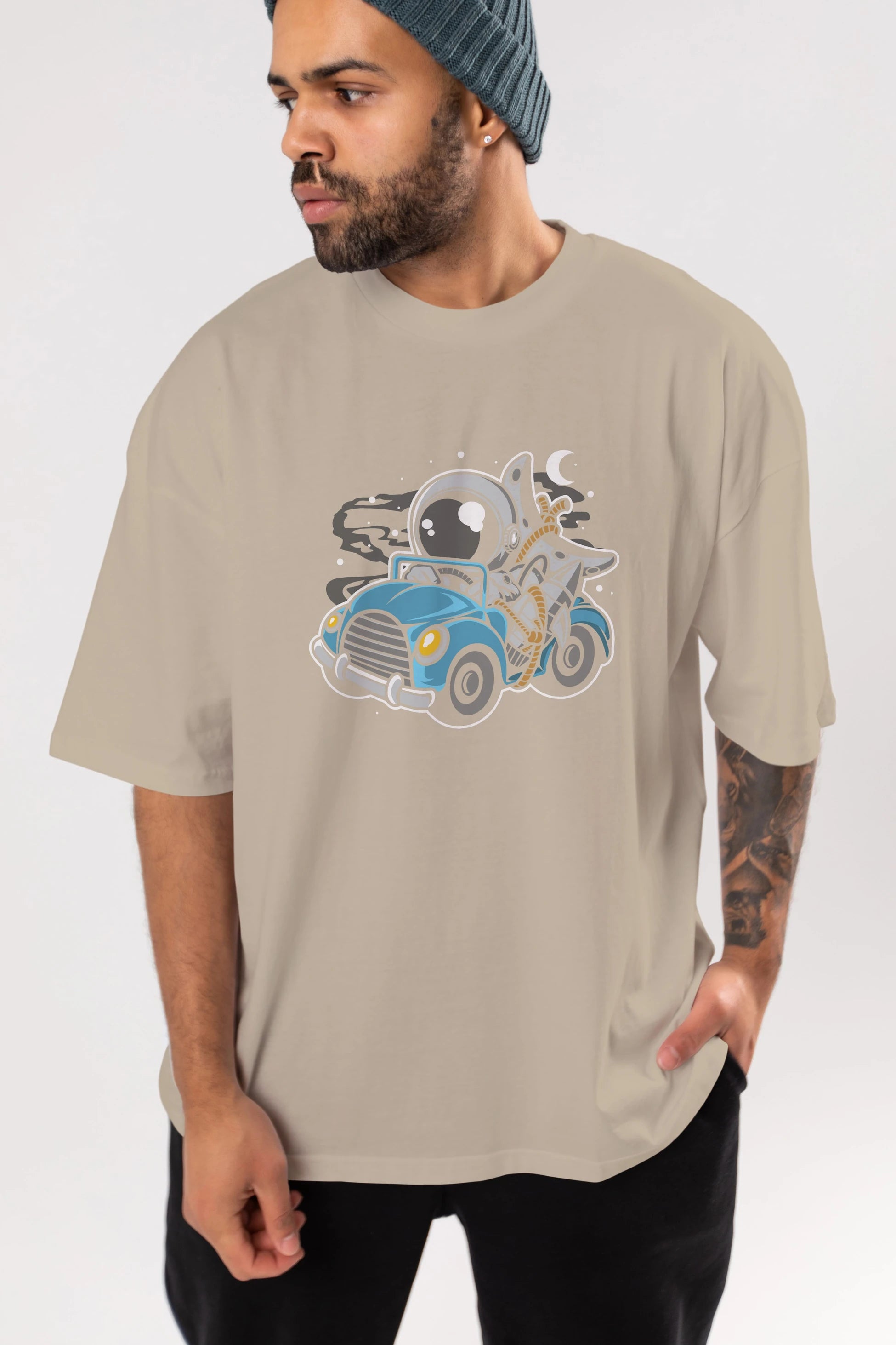 Astronaut Journey Ön Baskılı Oversize t-shirt Erkek Kadın Unisex