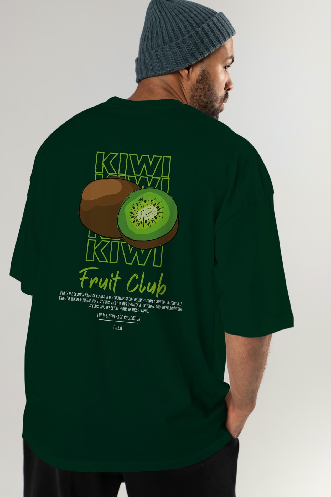 Kiwi Arka Baskılı Oversize t-shirt Erkek Kadın Pamuk Bisiklet Yaka tişort