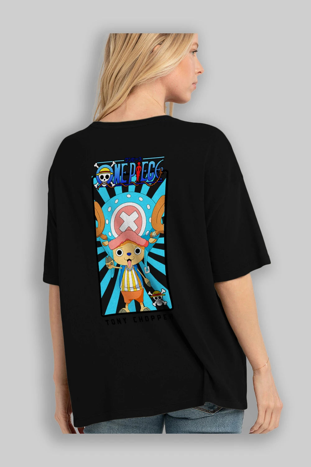 Chopper Anime Arka Baskılı Oversize t-shirt Erkek Kadın Unisex %100 pamuk tişort