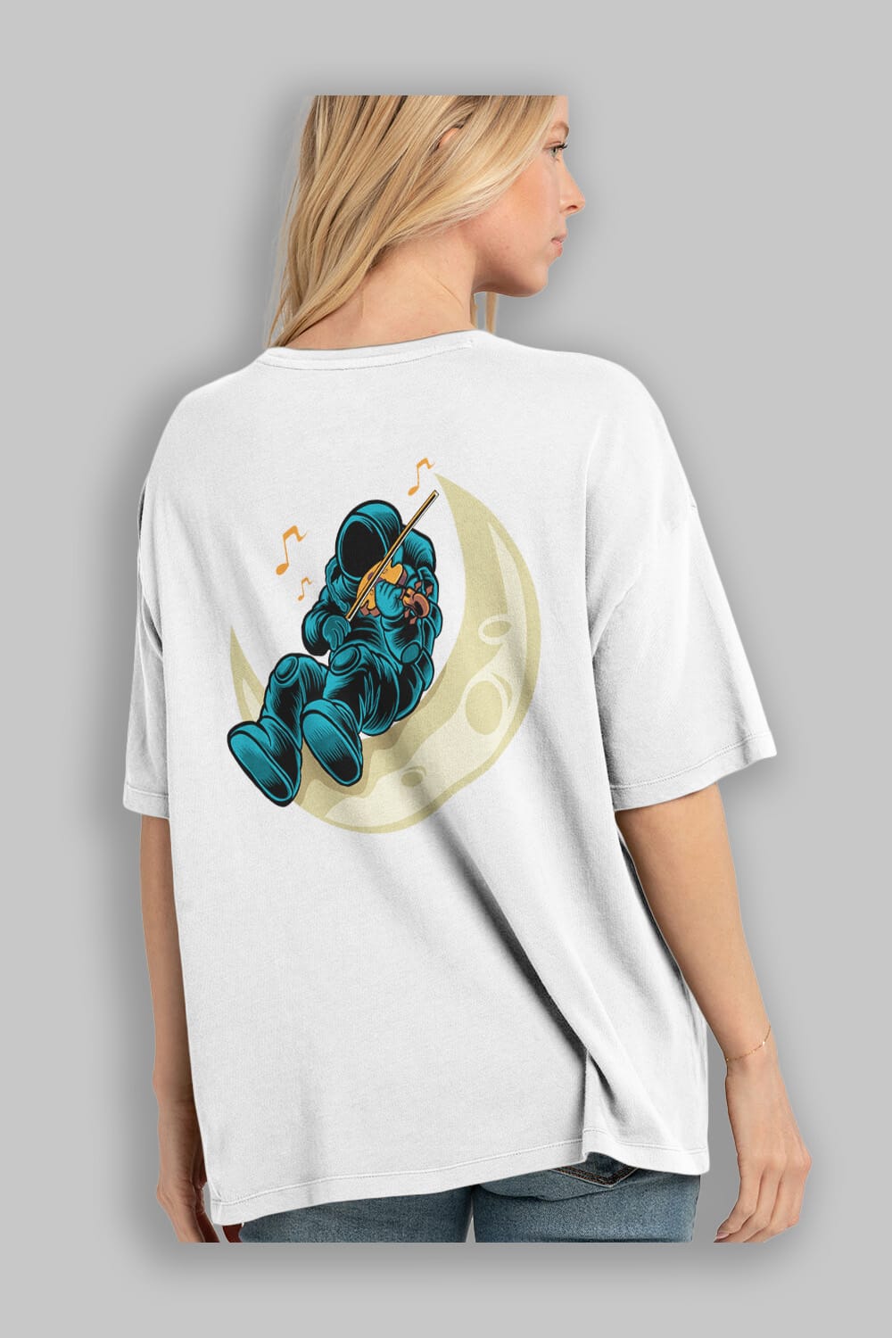 Playing Vionist in Space Arka Baskılı Oversize t-shirt Erkek Kadın Unisex