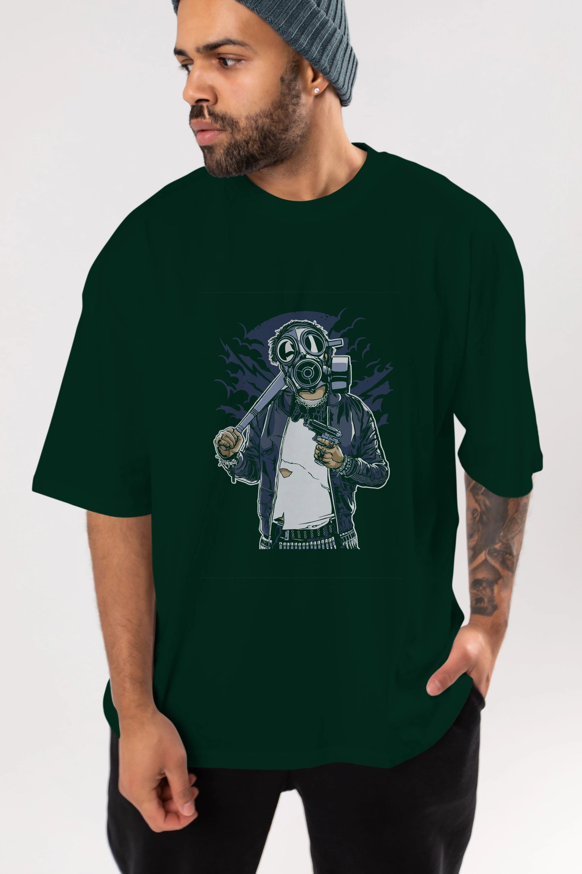 Gasmask Bastard Ön Baskılı Oversize t-shirt Erkek Kadın Unisex %100 Pamuk tişort