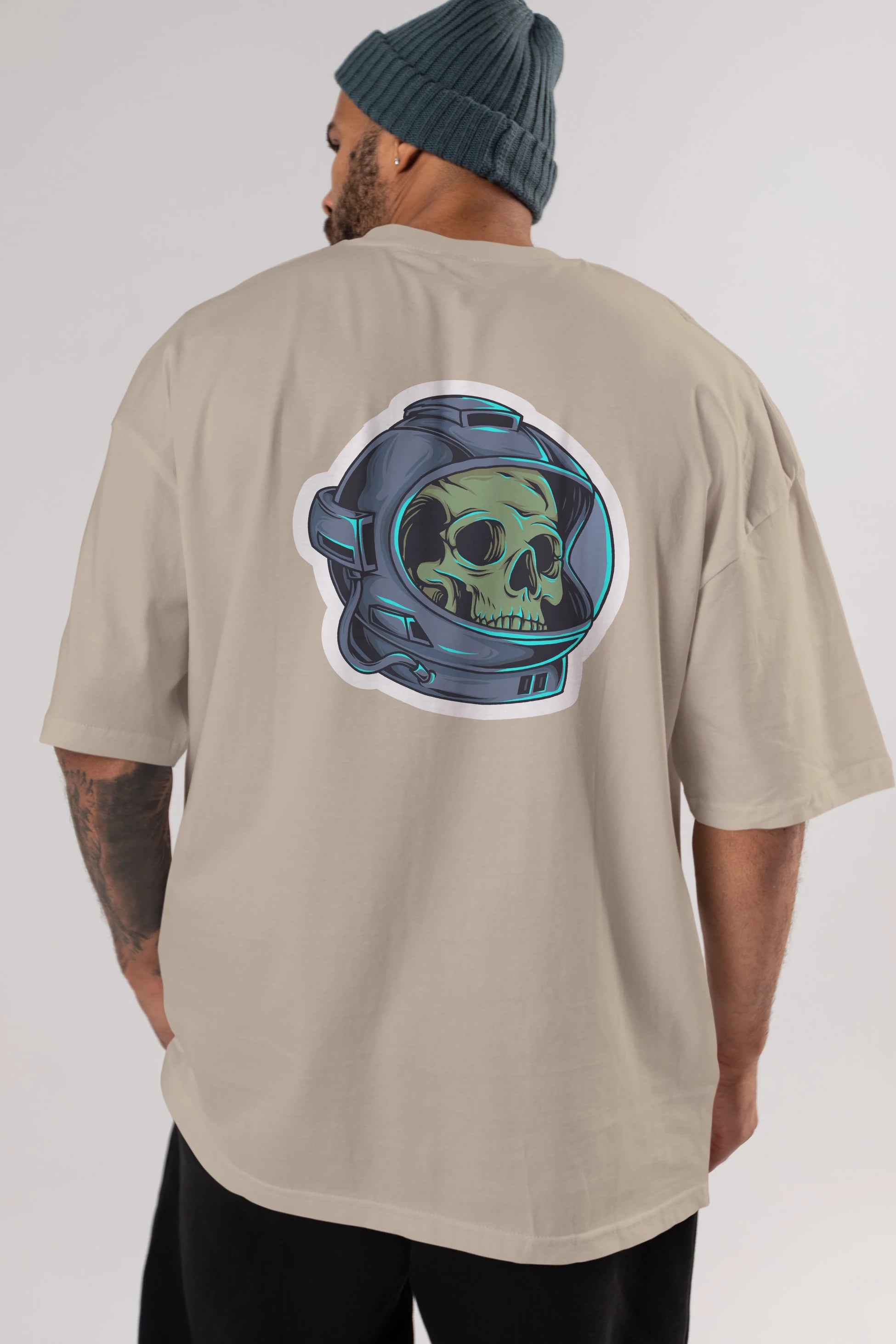 Astroskull Sticker Arka Baskılı Oversize t-shirt Erkek Kadın Unisex